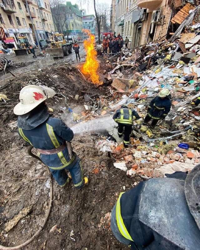 Firefighters deal with a blaze in the city