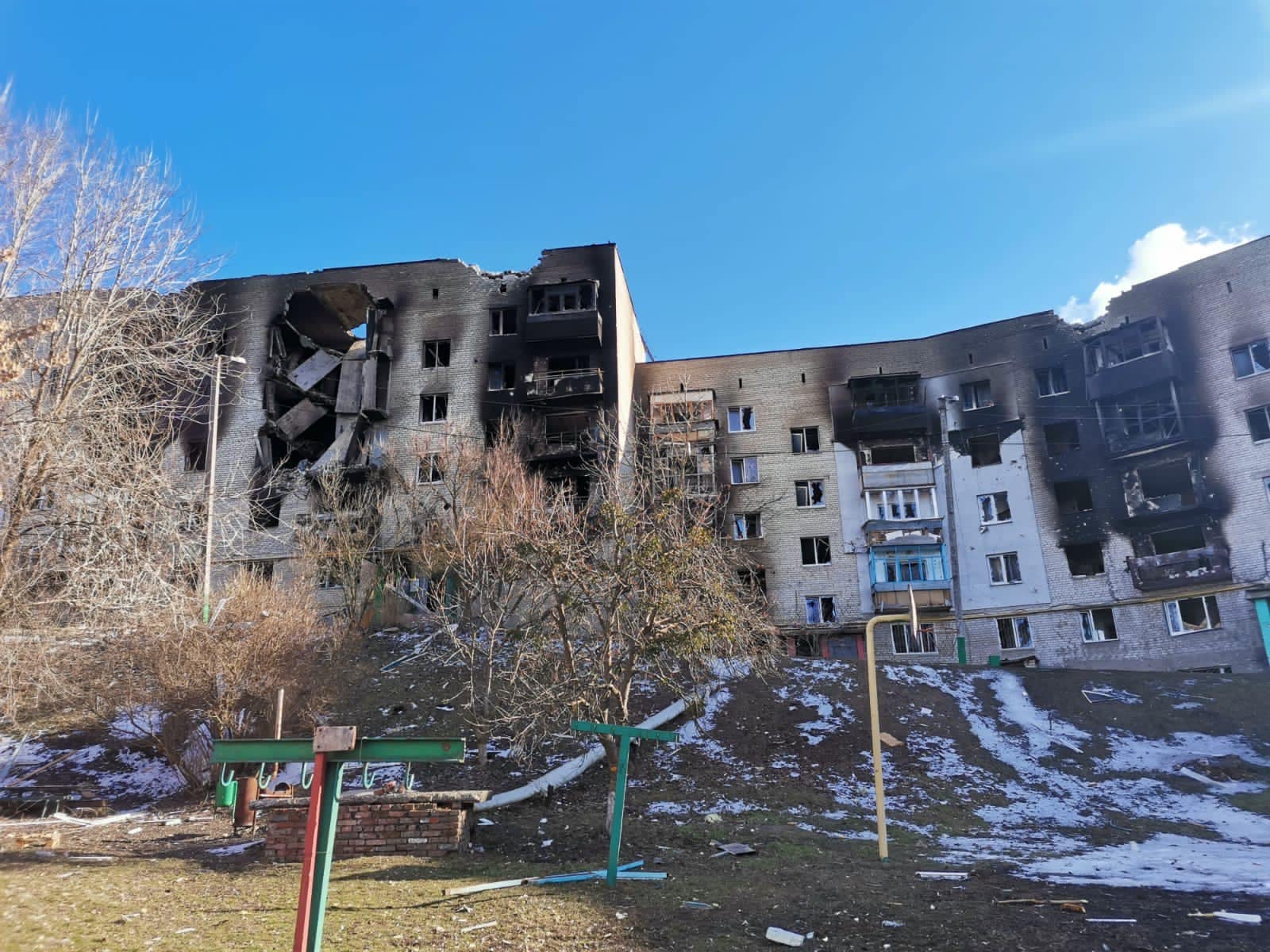 Apartment buildings which have been hit during the war