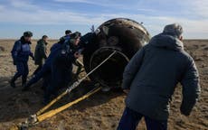 Record-breaking Nasa astronaut returns to Earth on Russian craft after year-long ISS stay