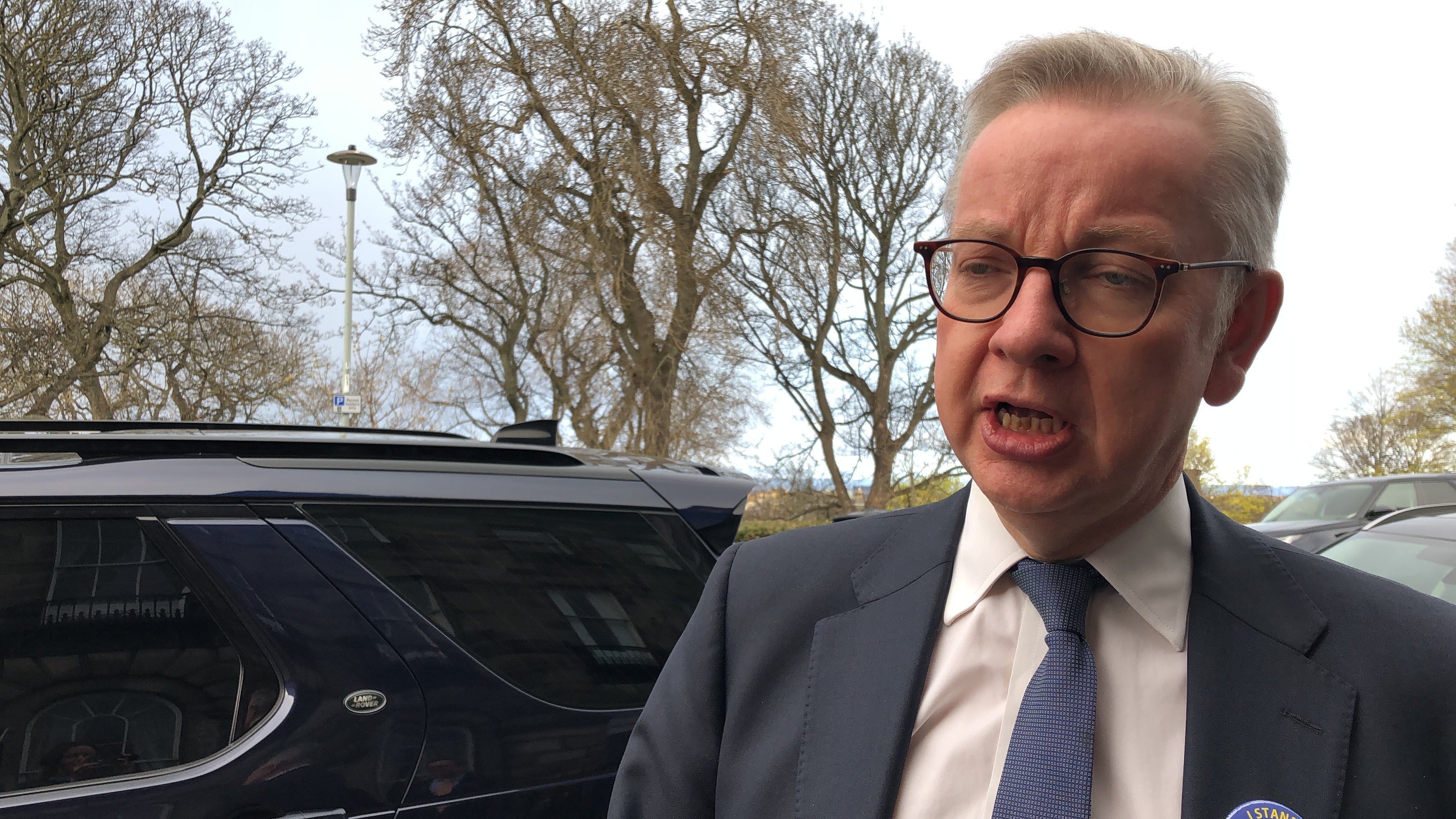 Michael Gove speaking outside the Edinburgh Ukrainian Club (Katharine Hay/PA)