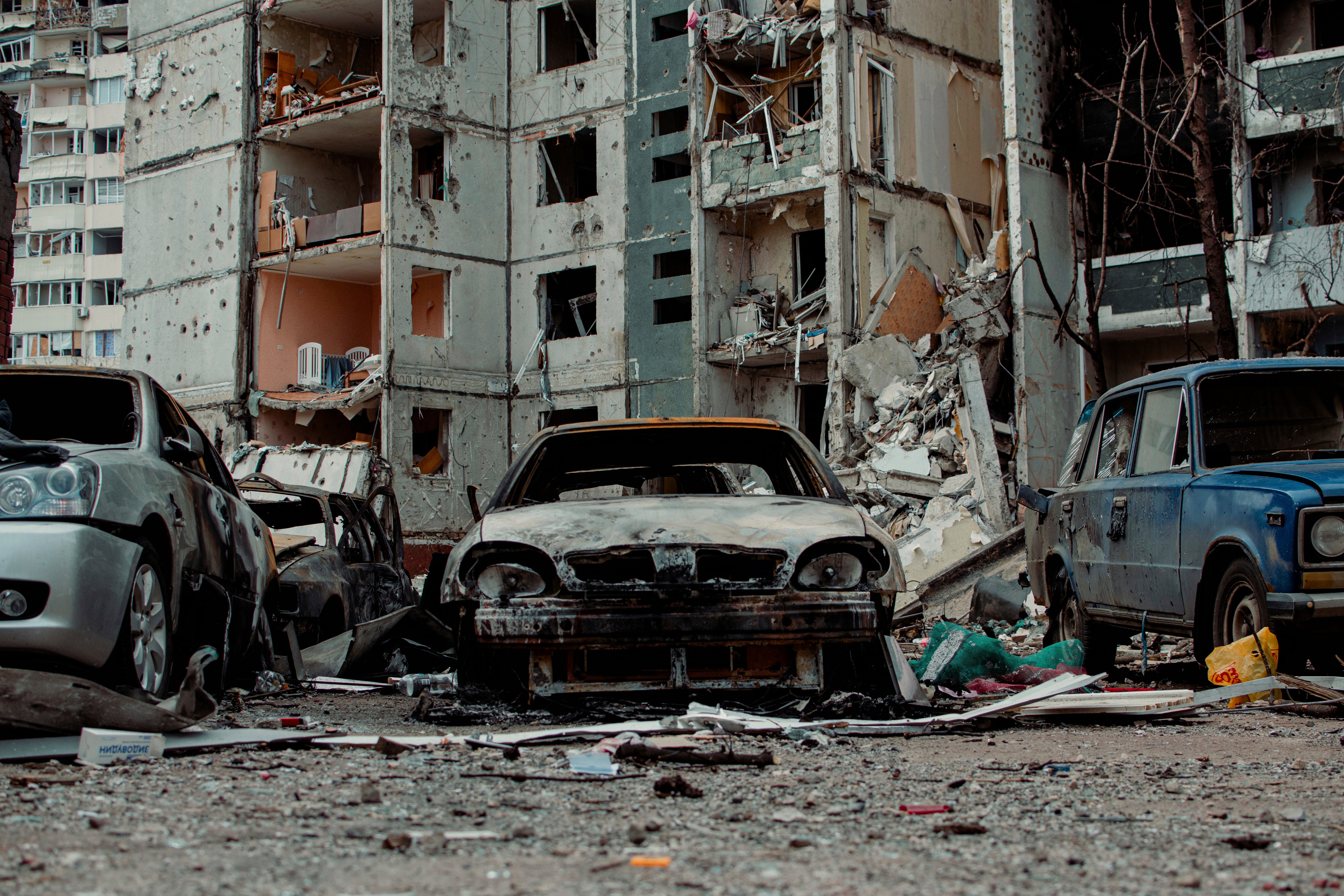 Cars damaged by shelling near a residential building in Chernihiv earlier this month