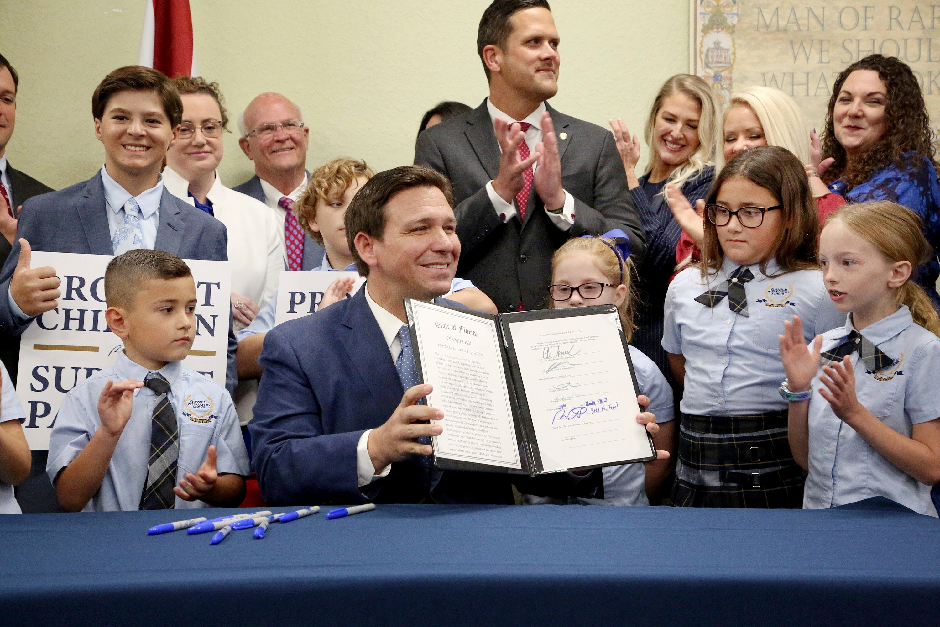 Florida Governor Ron DeSantis signs the ‘Parental Rights in Education Act’ into law on 28 March, 2022.