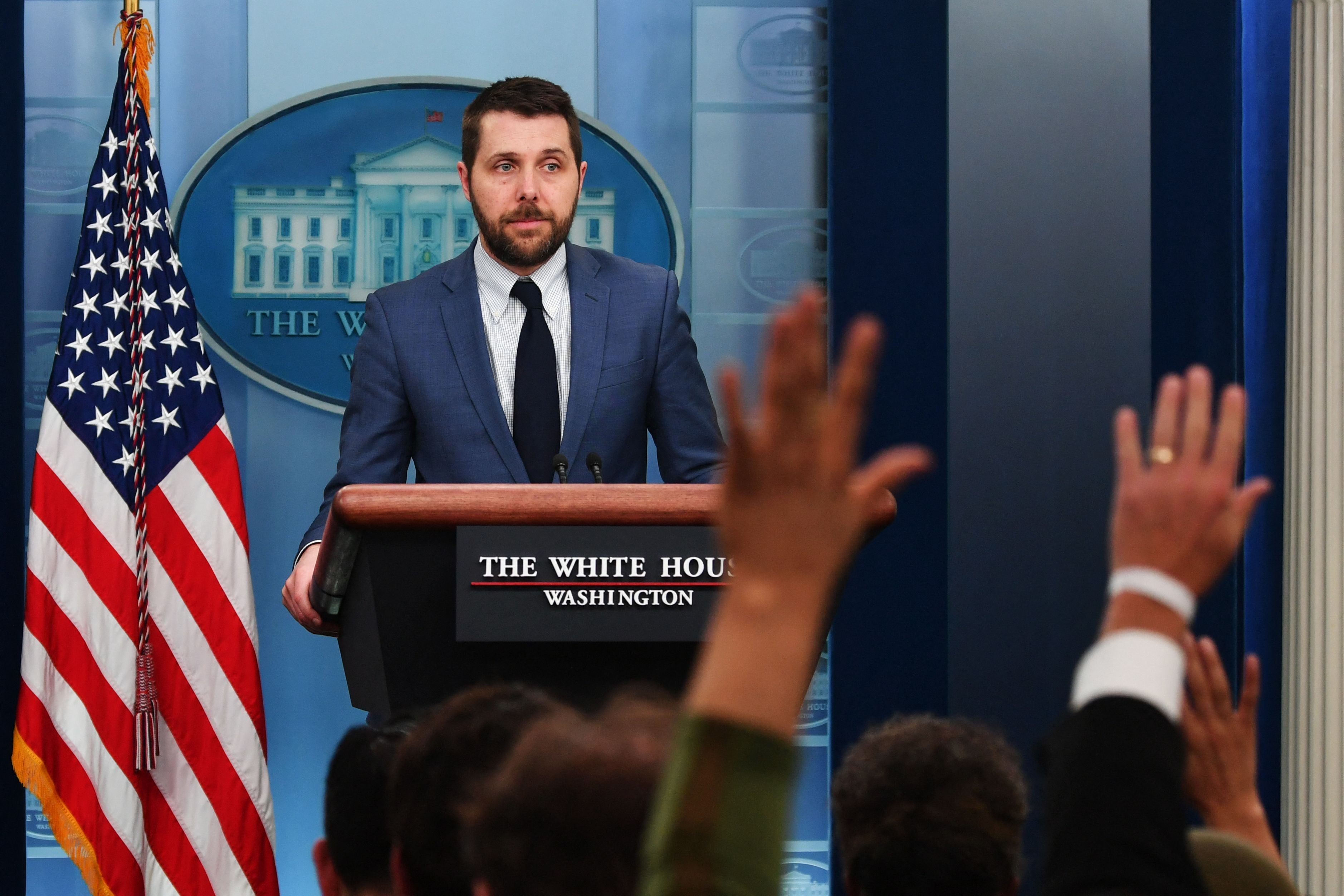 Director of the National Economic Council Brian Deese speaks during a briefing in the James S Brady Press Briefing Room of the White House