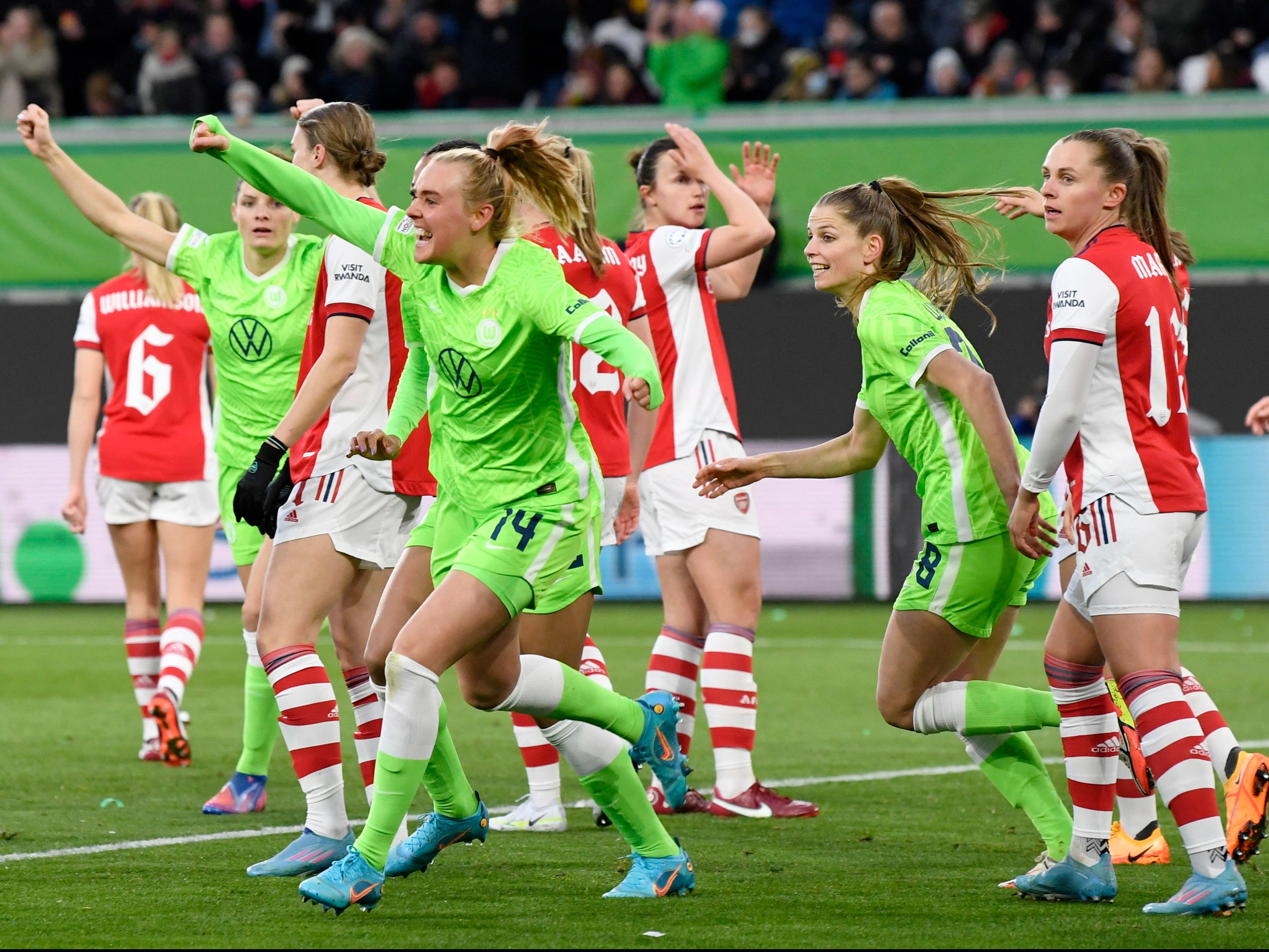 The home side celebrate scoring on Thursday evening