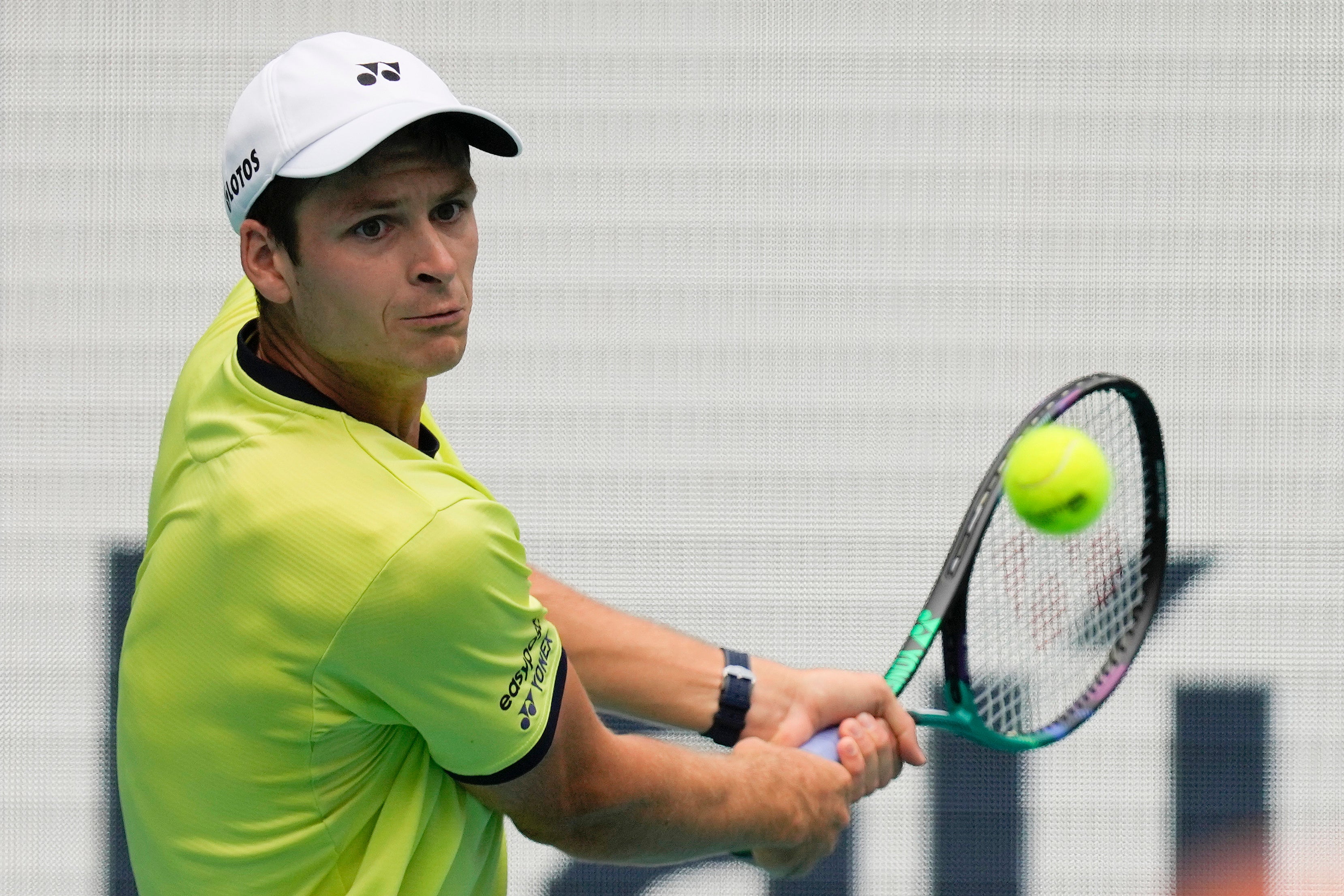 Hubert Hurkacz cruised past Daniil Medvedev in a shock straight sets victory to move within two wins of a successful Miami Open title defence (Rebecca Blackwell/AP)