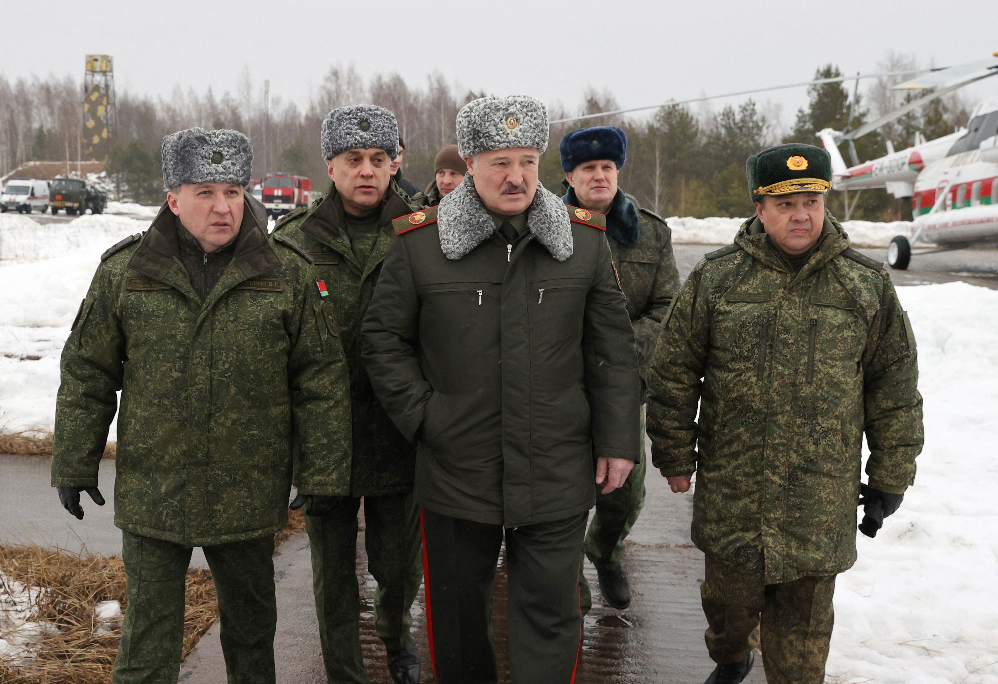 Mr Lukashenko attends a joint exercise of the armed forces of Russia and Belarus near Minsk, 17 February 2022