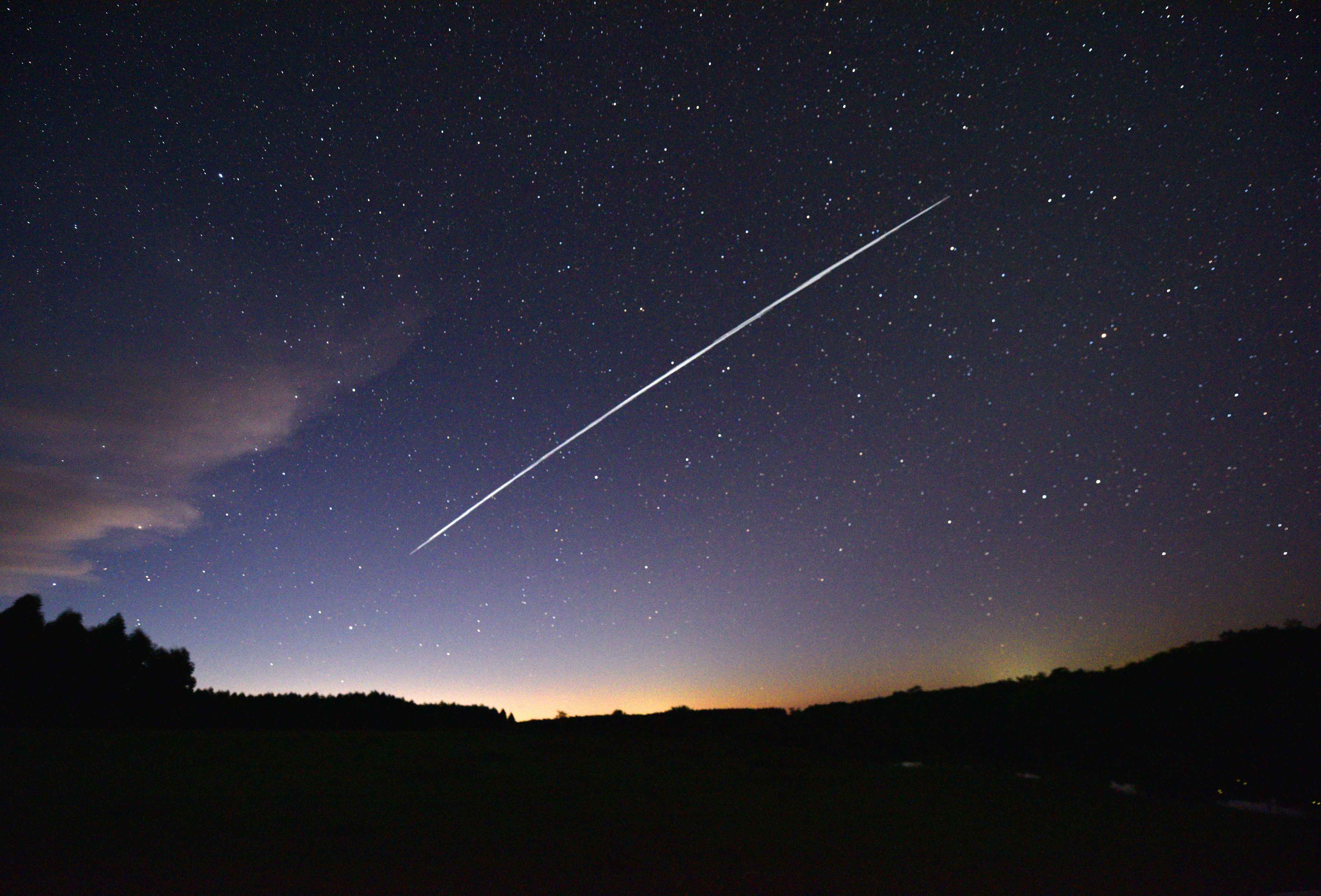 The trail of a group of SpaceX’s Starlink satellites passing over Uruguay