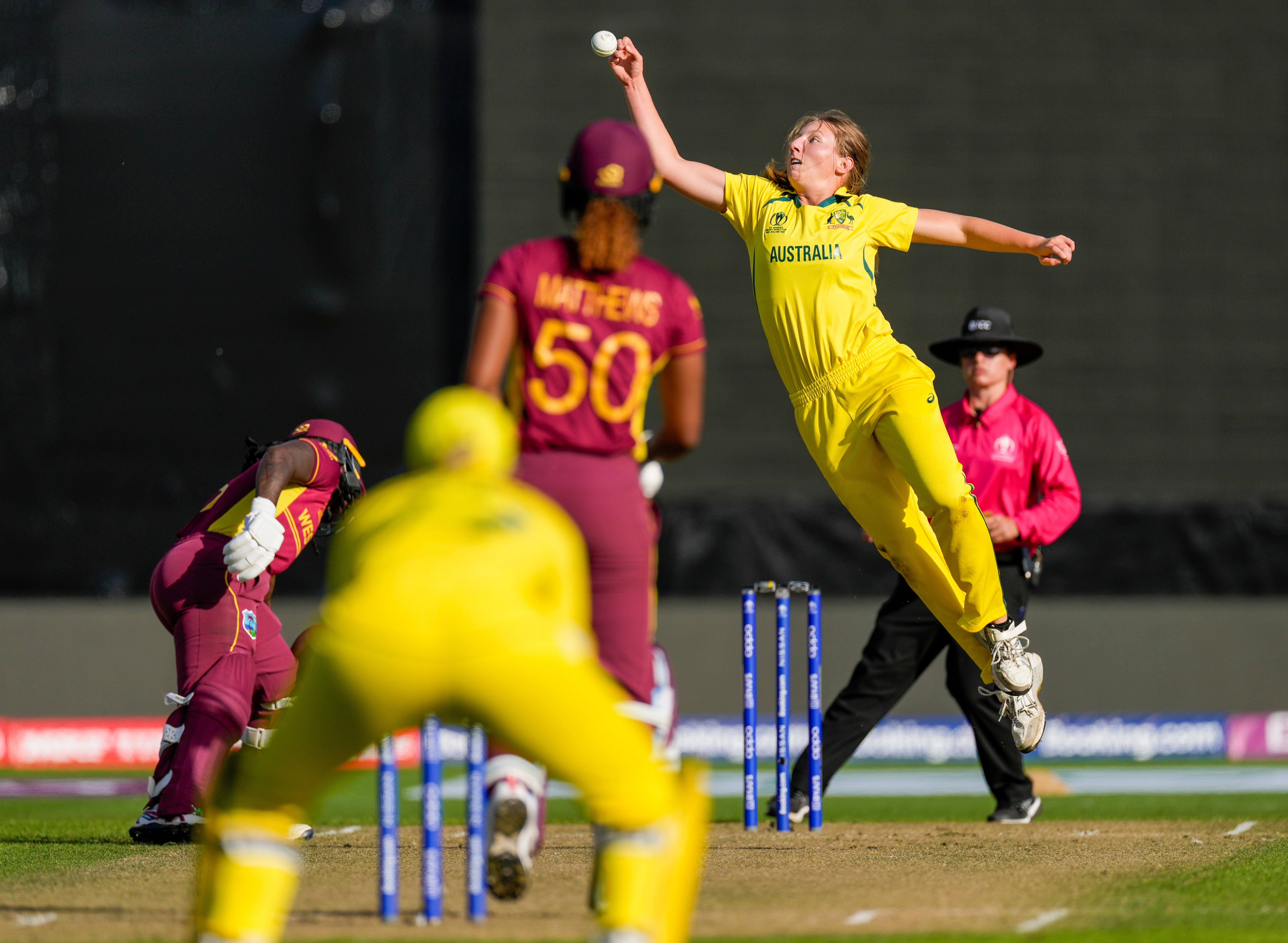 Darcie Brown of Australia attempts to make a catch in the semi