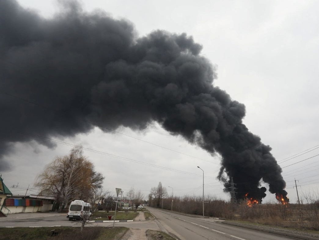 Thick black smoke rose into the air