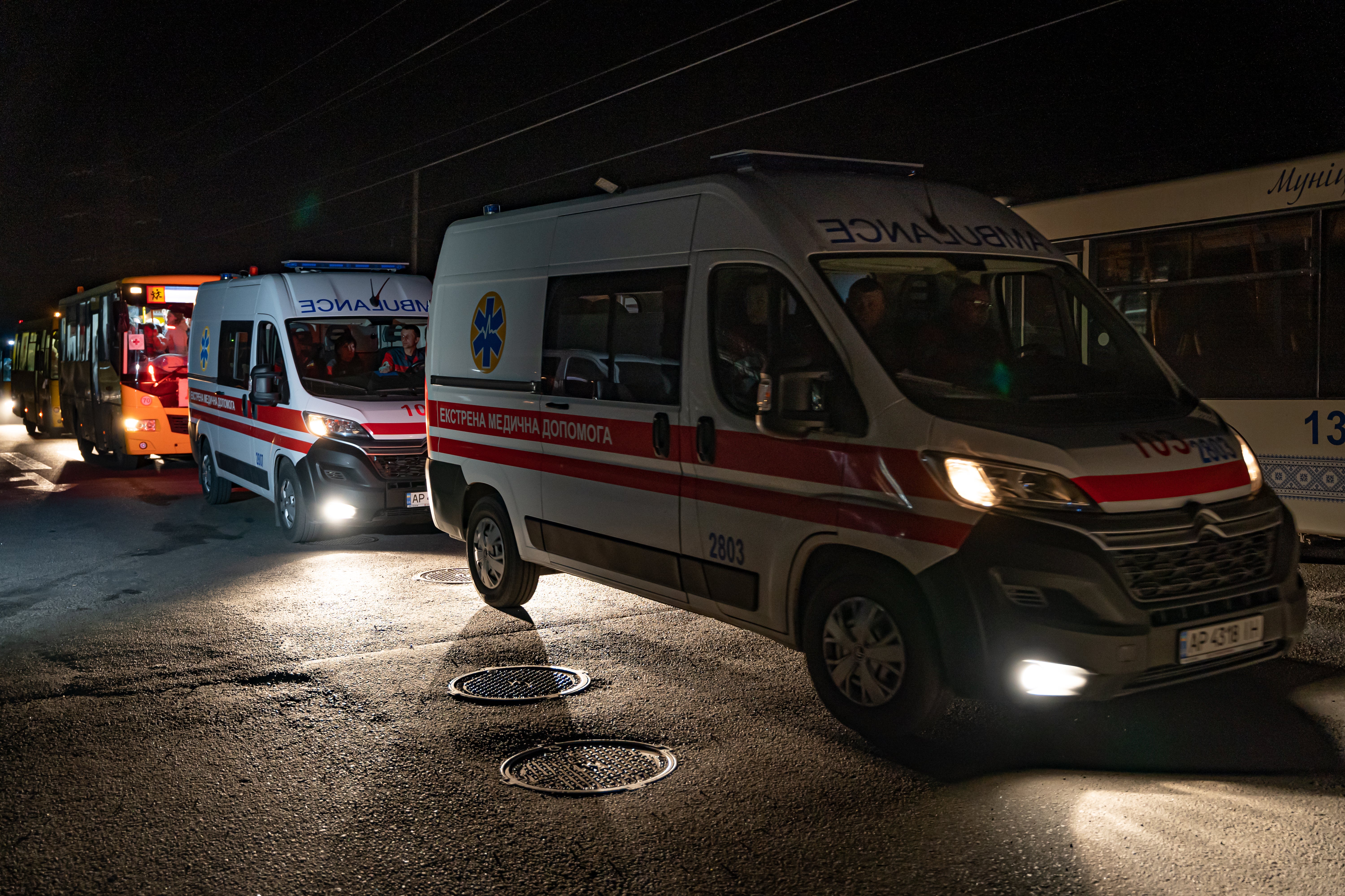 Ambulances led the convoy to Zaporizhzhya