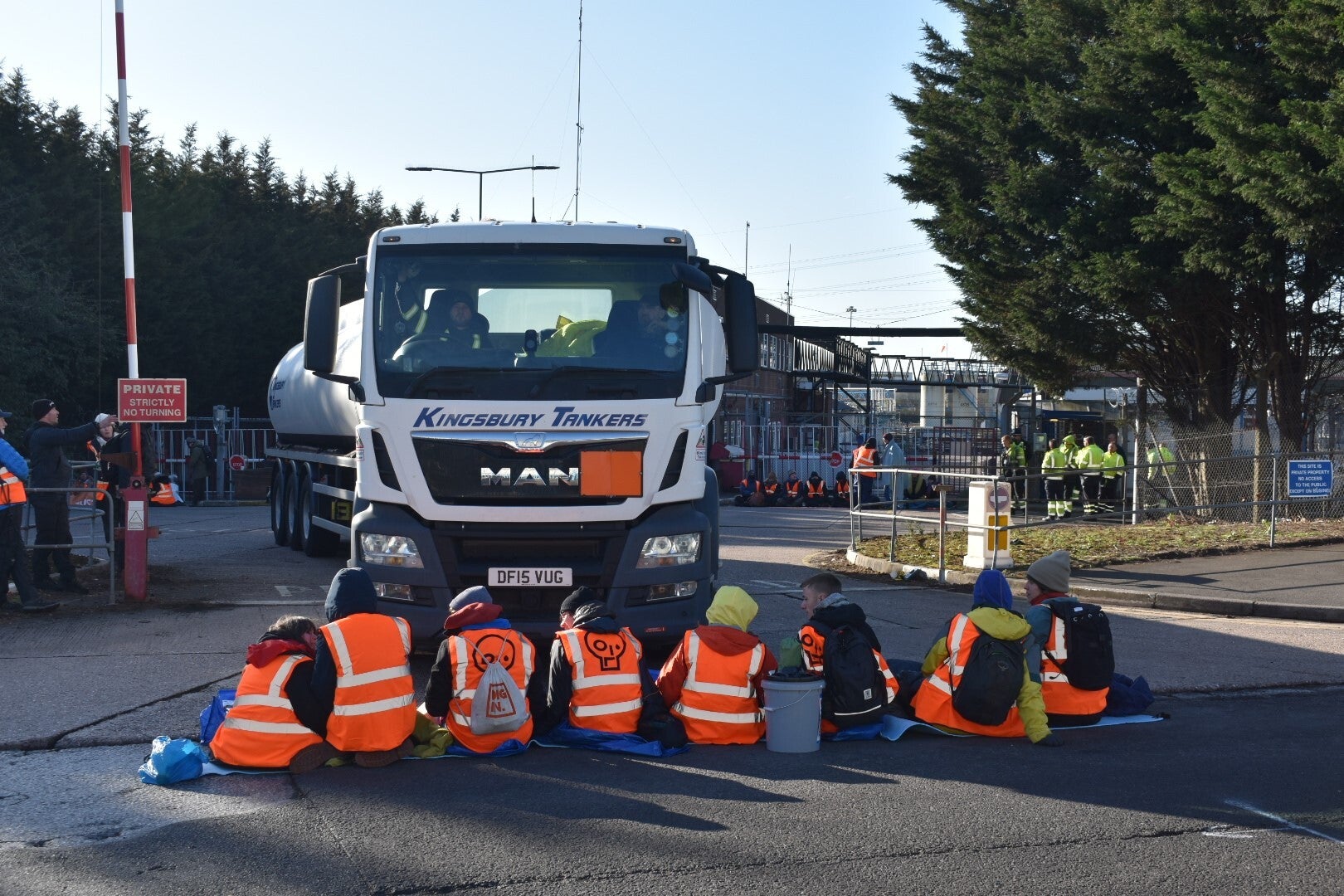 Activists from Just Stop Oil during one of their blockades at the Esso depot in Wood Lane, Birmingham (PA)