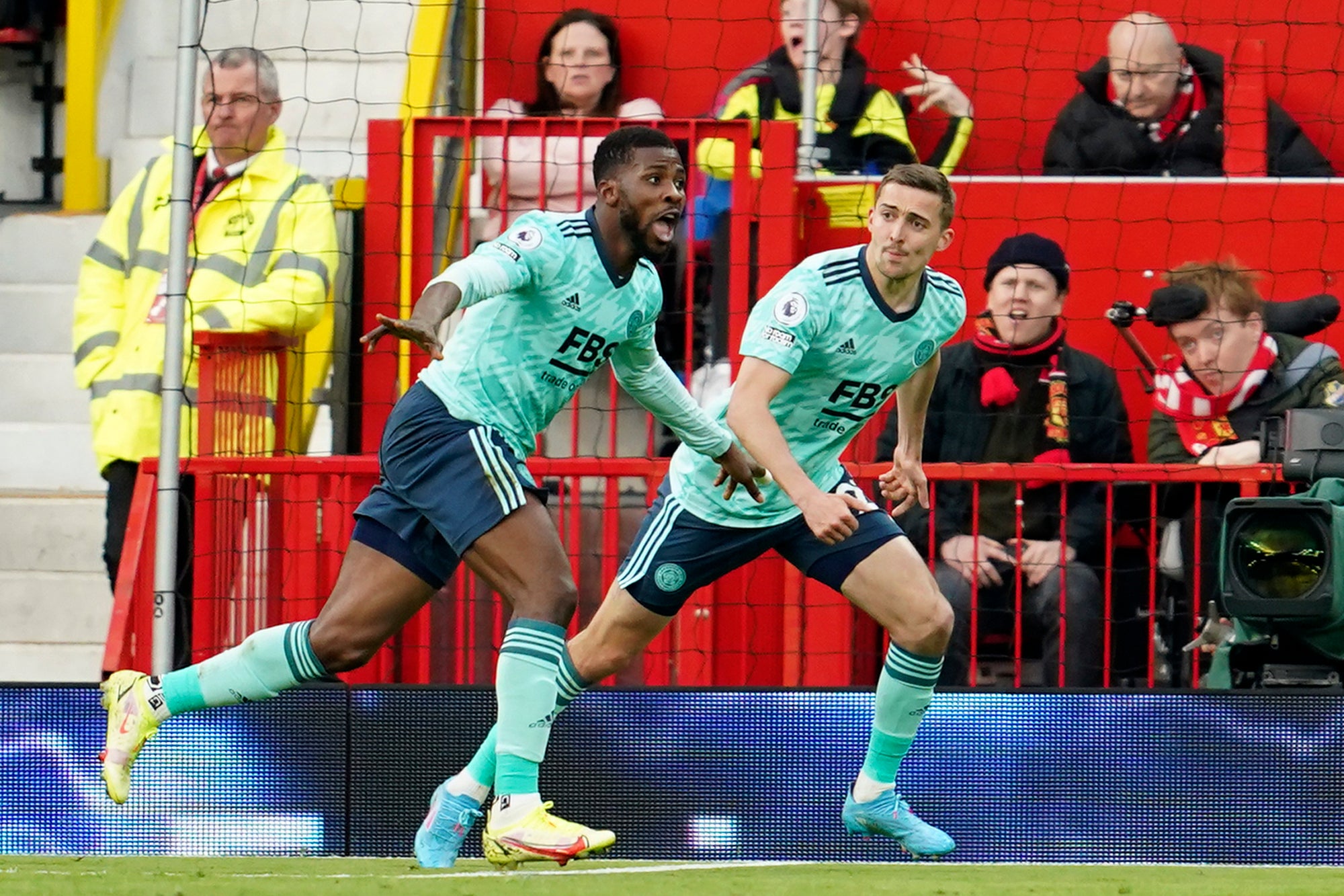 Kelechi Iheanacho, left, celebrates after scoring