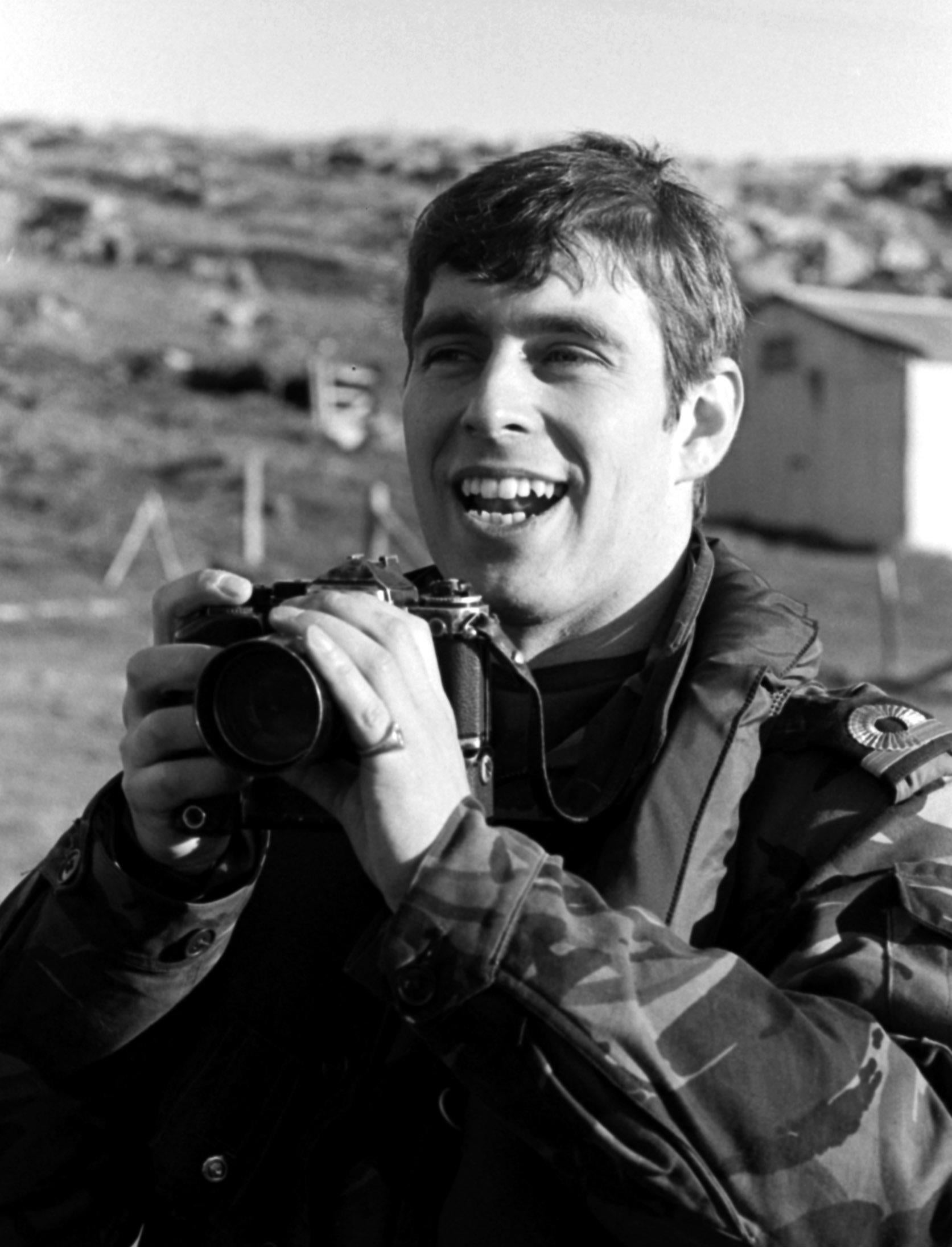 Prince Andrew at Port Stanley, Falkland Islands, in his capacity as a helicopter pilot with HMS Invincible
