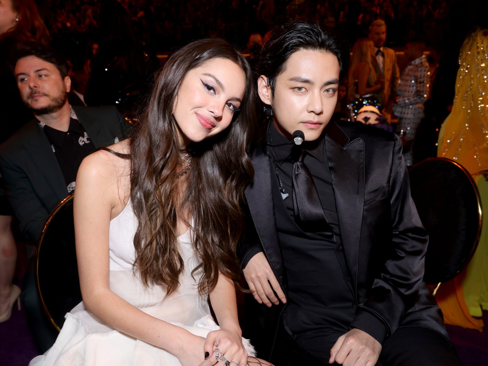 Olivia Rodrigo and V of BTS attend the 64th Annual GRAMMY Awards at MGM Grand Garden Arena on April 03, 2022 in Las Vegas, Nevada. (Photo by Emma McIntyre/Getty Images for The Recording Academy)