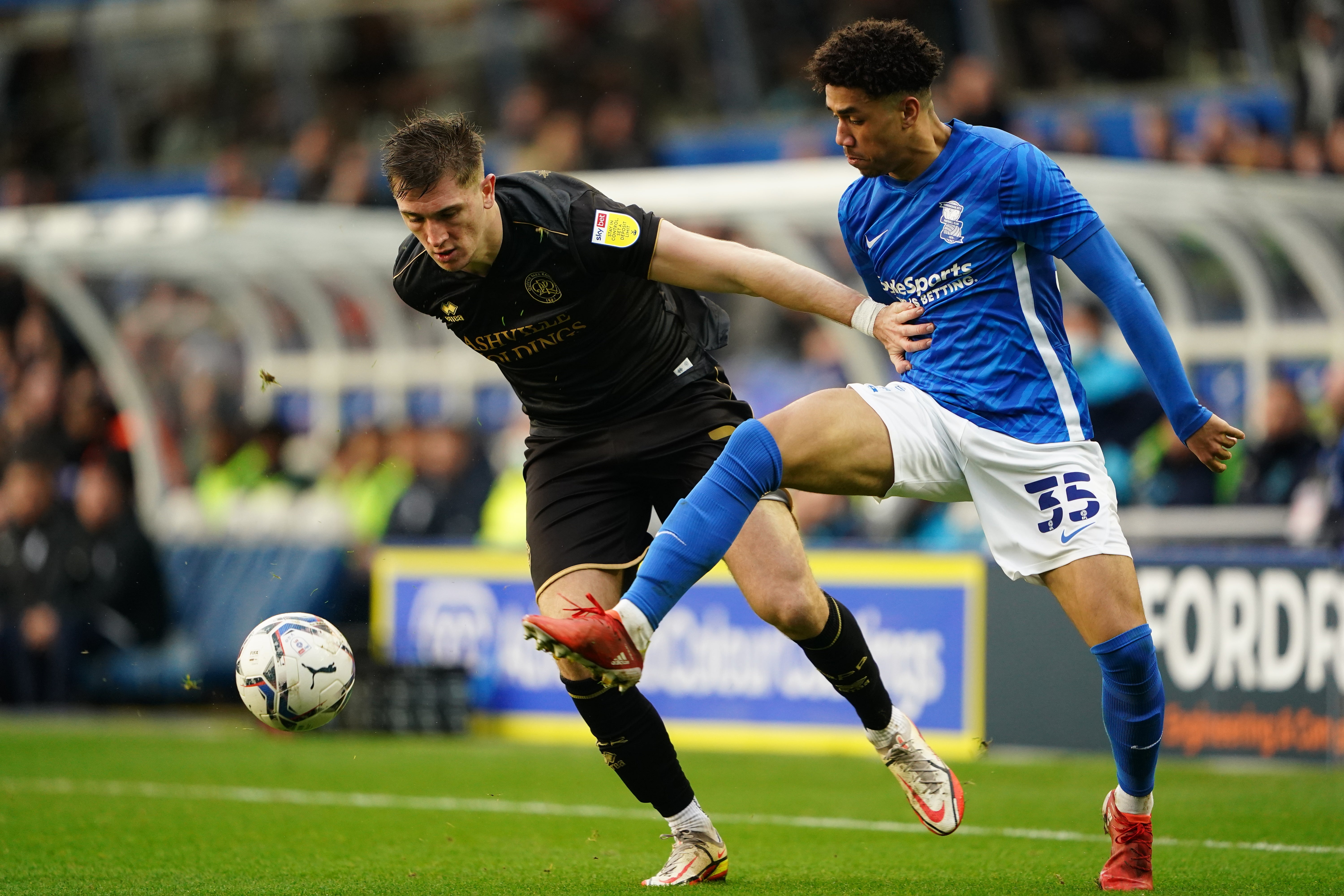 Birmingham City’s George Hall (right) is being monitored by both Premier League and European clubs (Zac Goodwin/PA)