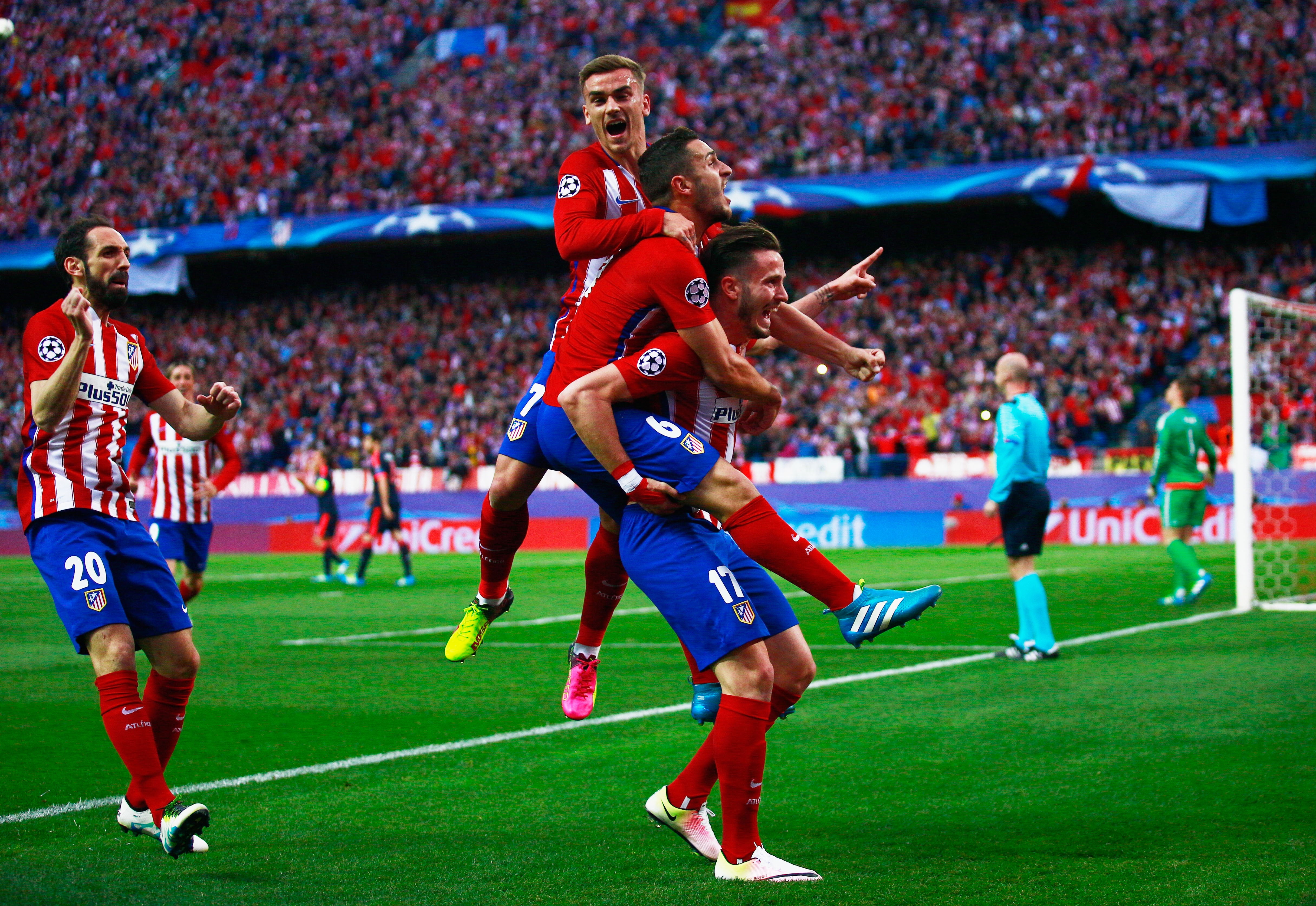 Saul Niguez, 17, celebrates after he scores in Madrid