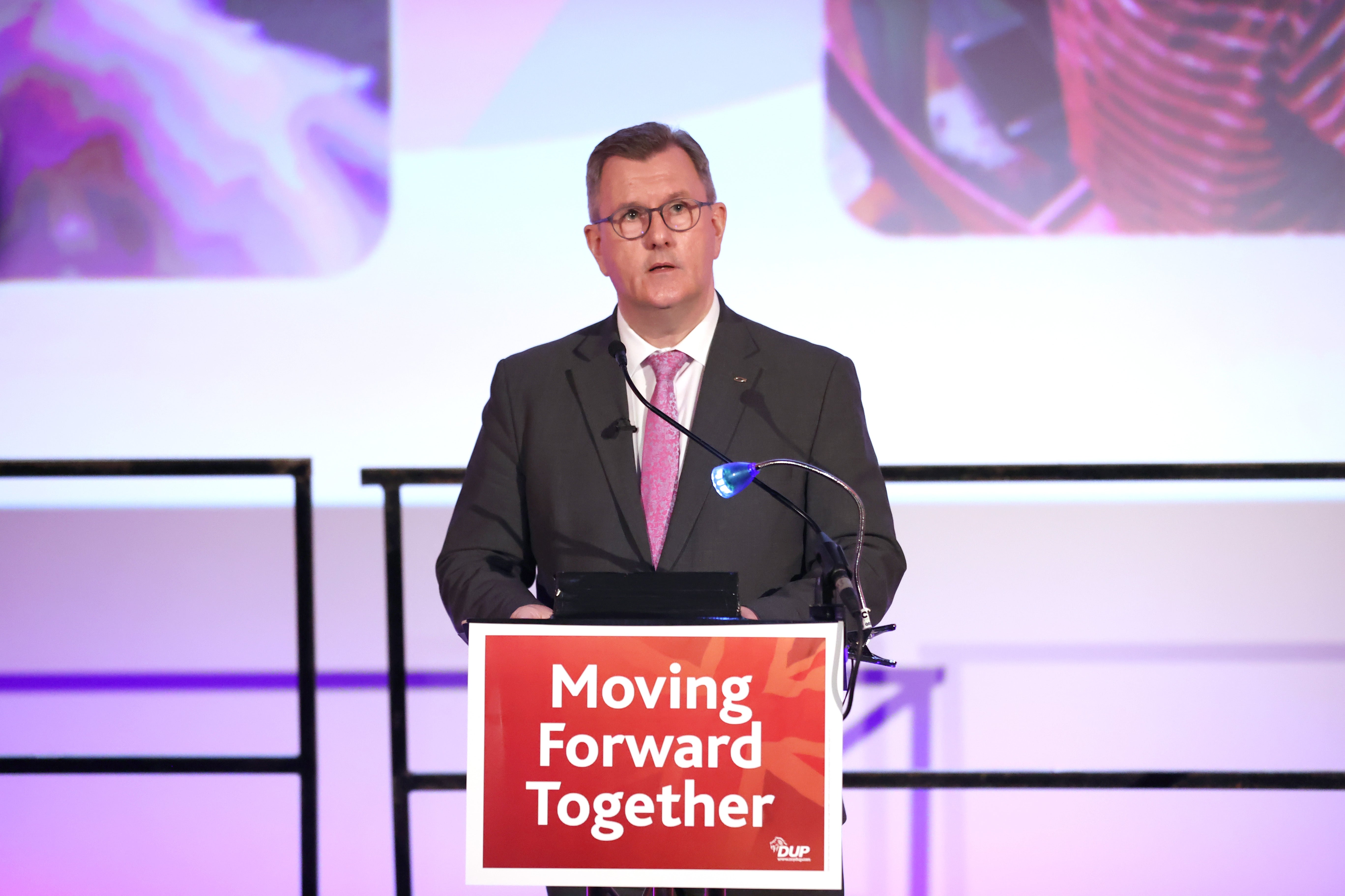 Sir Jeffrey Donaldson during the official launch of the DUP Assembly election campaign