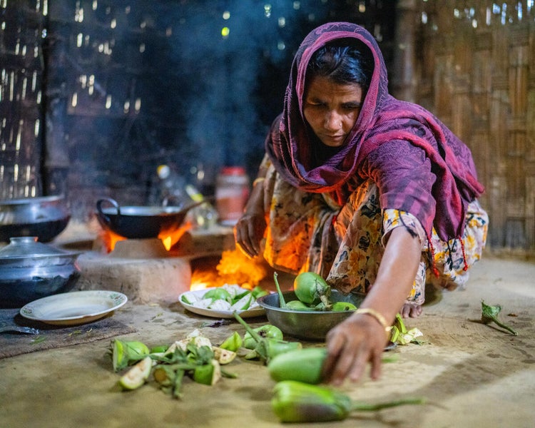 Preparing lunch using produce from her own farm