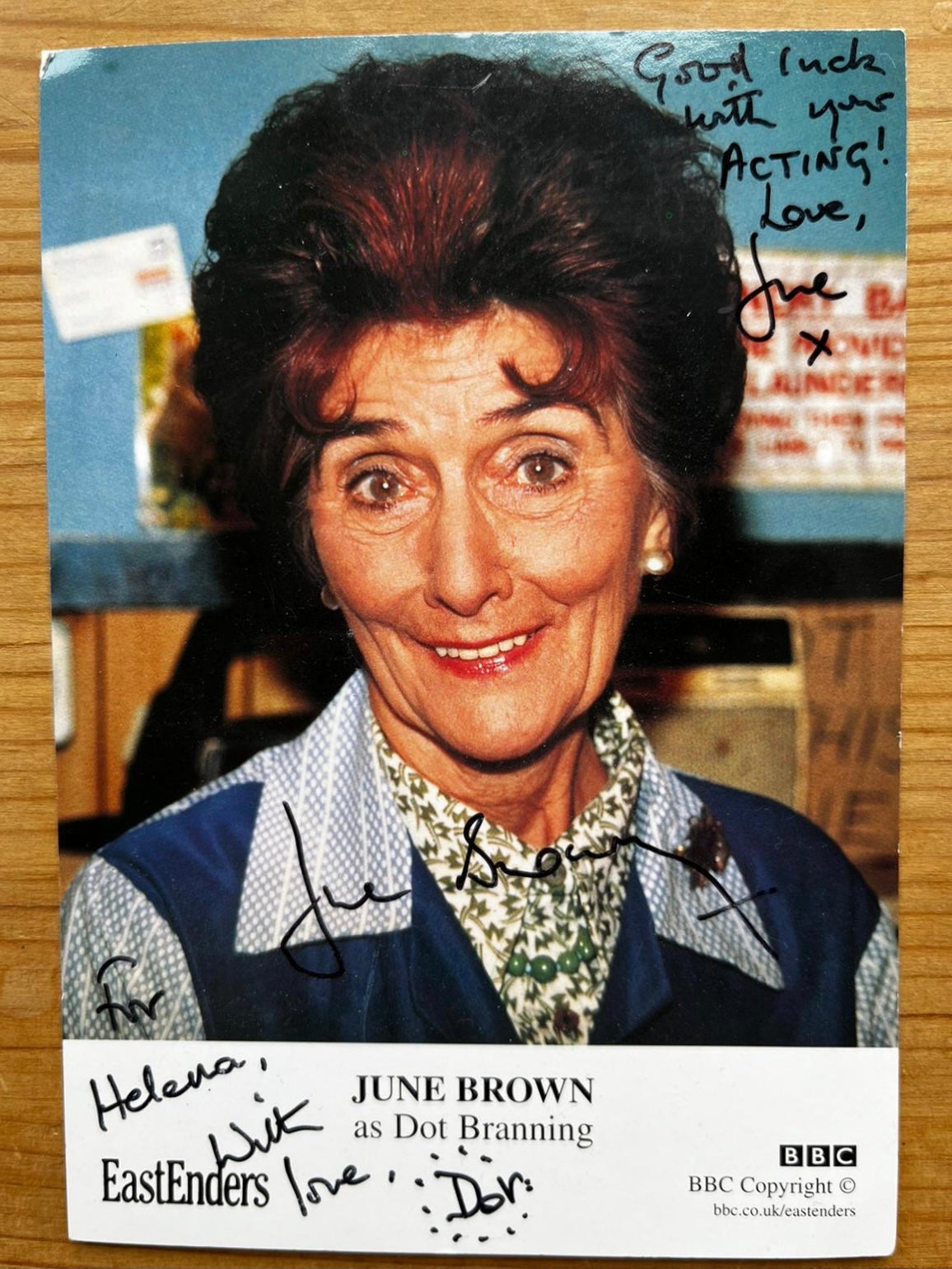 June Brown signed her autograph for Helena when she visited the set of EastEnders as a teenager