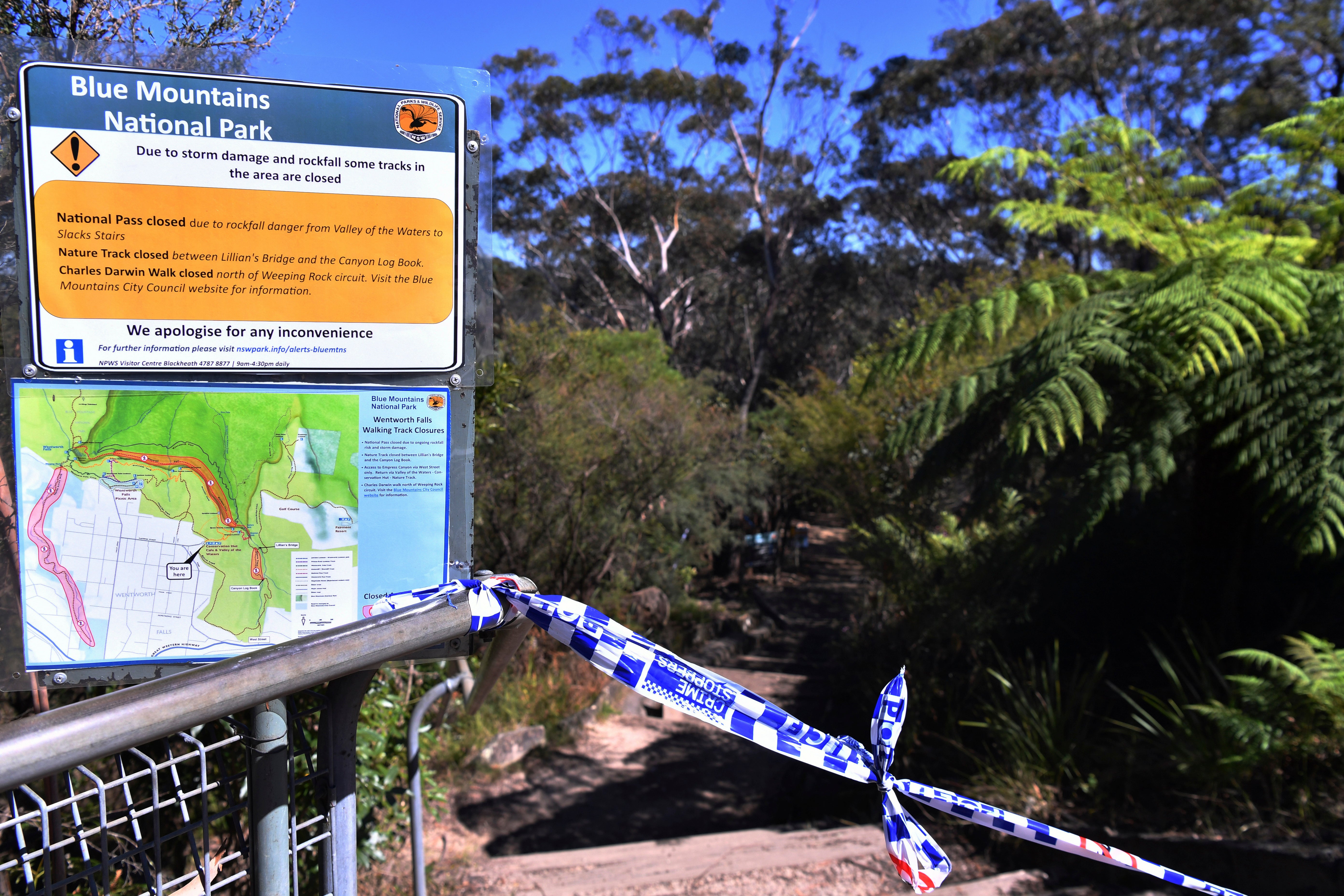 The entrance to the walking trail where a landslide killed a British father and son