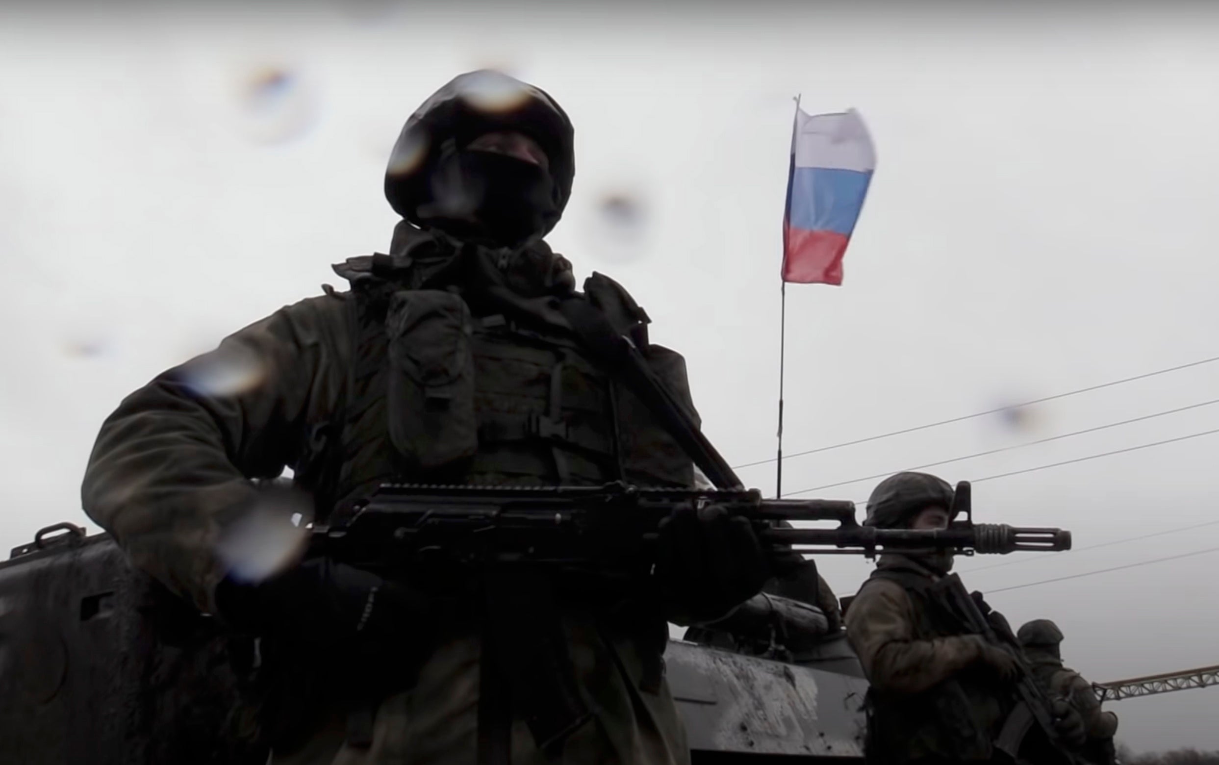 Russian servicemen guarding a checkpoint in the Luhansk region, Ukraine