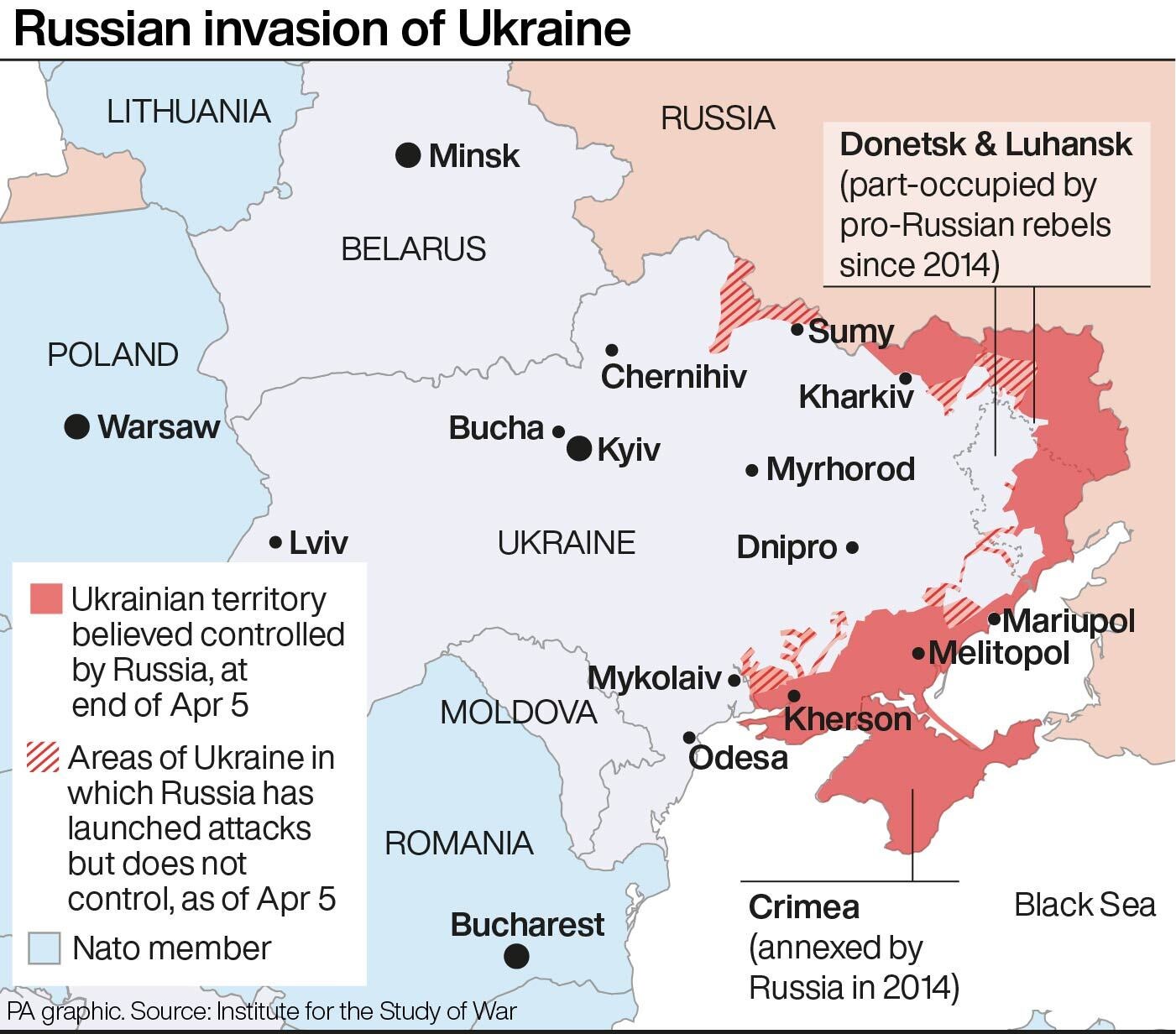 This map shows the extent of the Russian invasion of Ukraine