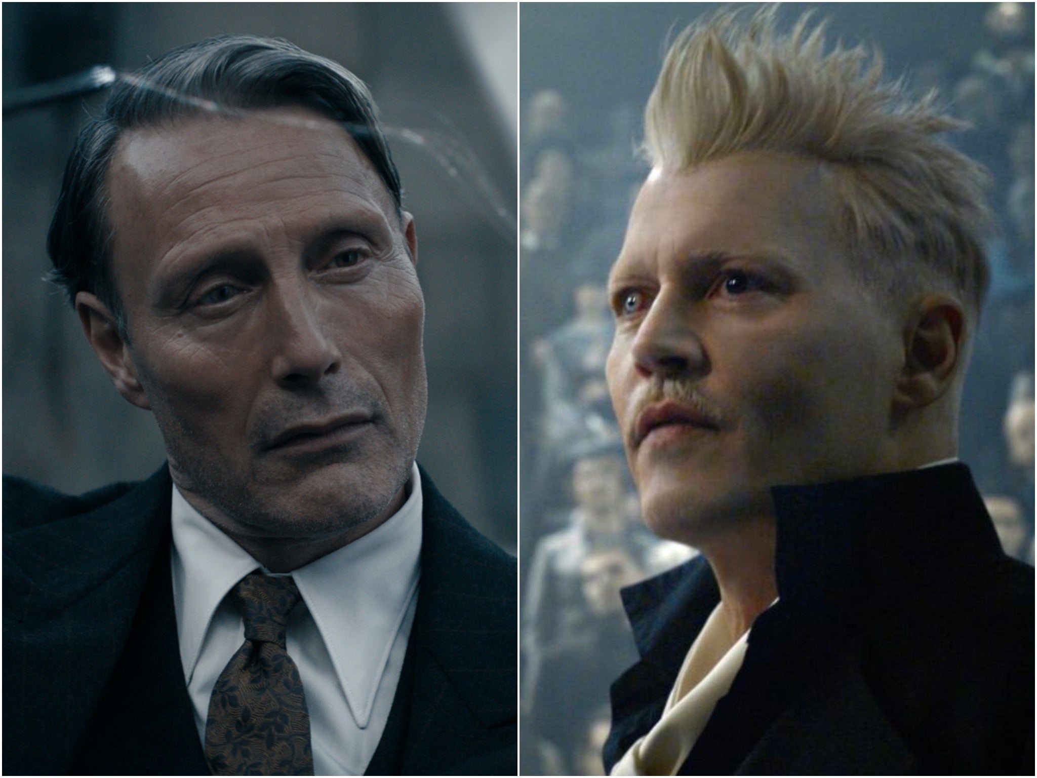 Mads Mikkelsen and Johnny Depp in the Fantastic Beasts films