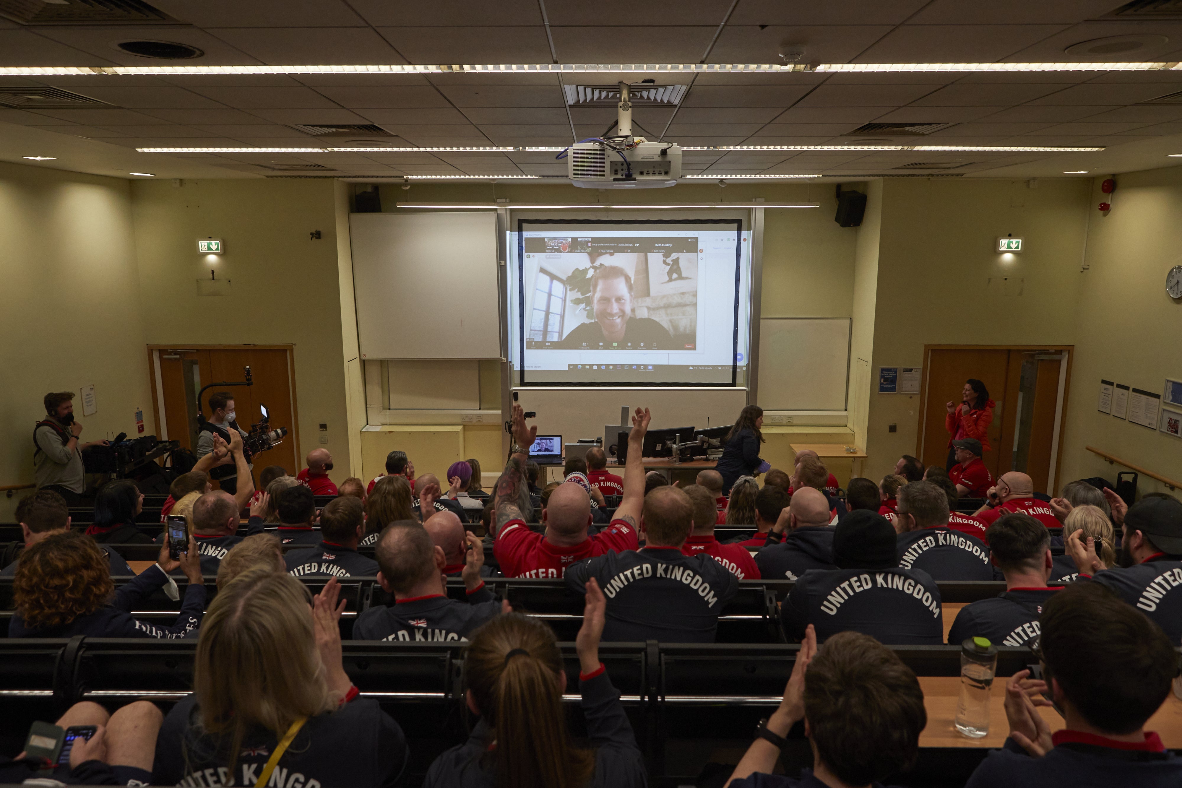 The Duke of Sussex speaks to Team UK at their final training camp (Theo Cohen/Help for Heroes/PA)