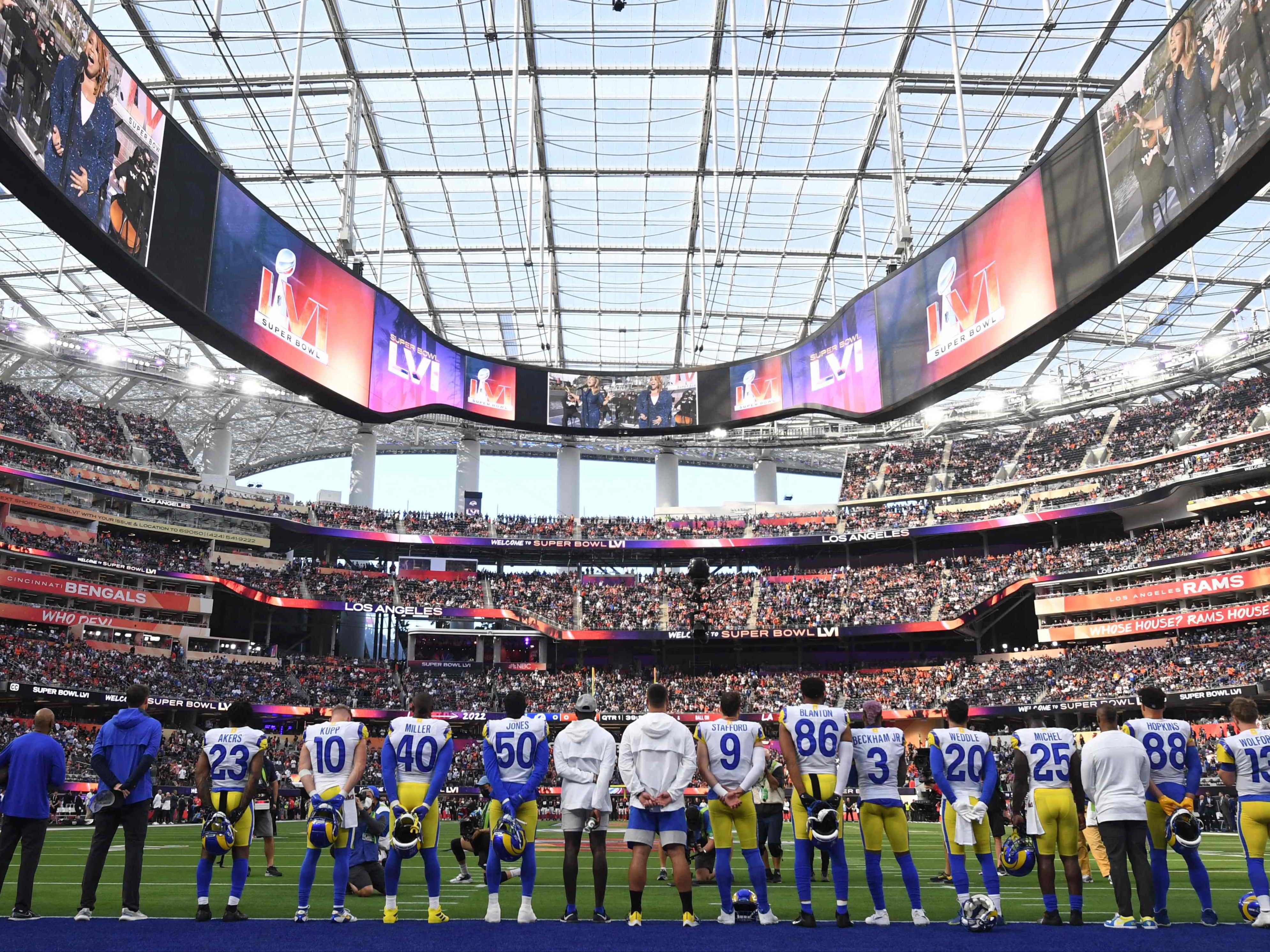 Players before the Super Bowl in February