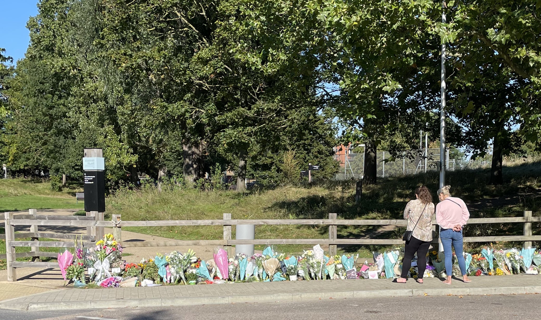 Floral tributes at Cator Park in Kidbrooke, south London