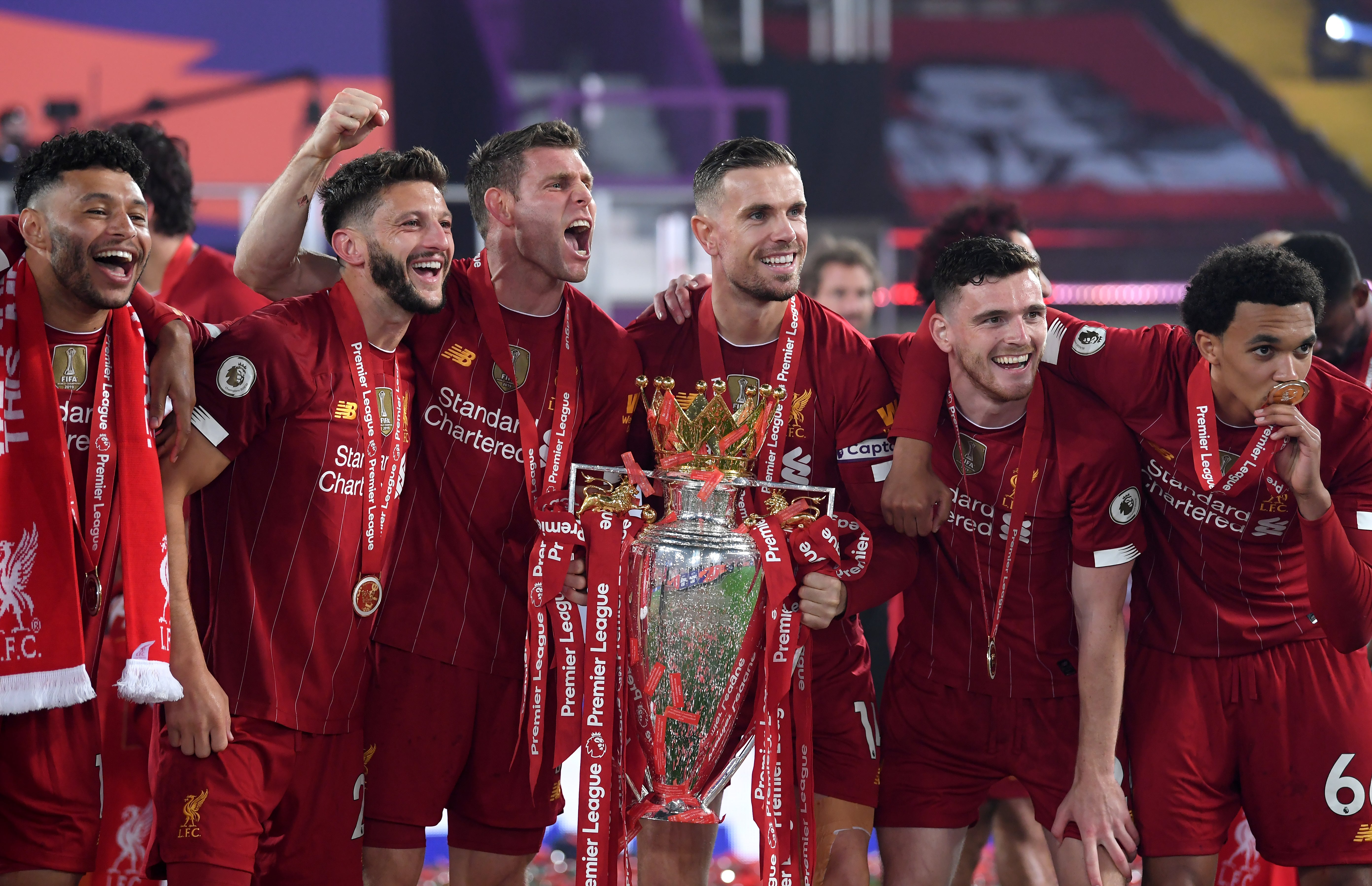 Liverpool lifted the Premier League trophy in an empty Anfield (Laurence Griffiths/PA)