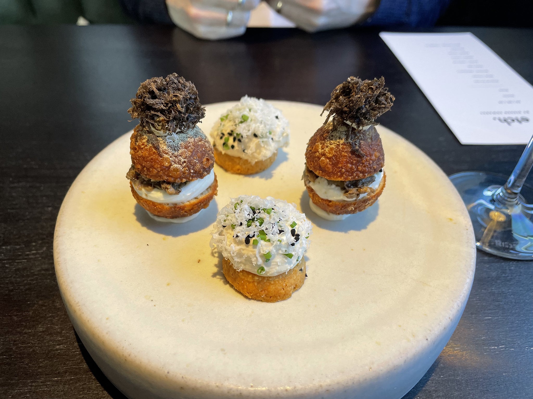 Etch’s cheese and onion biscuits and mushroom and truffle ‘doughnuts’