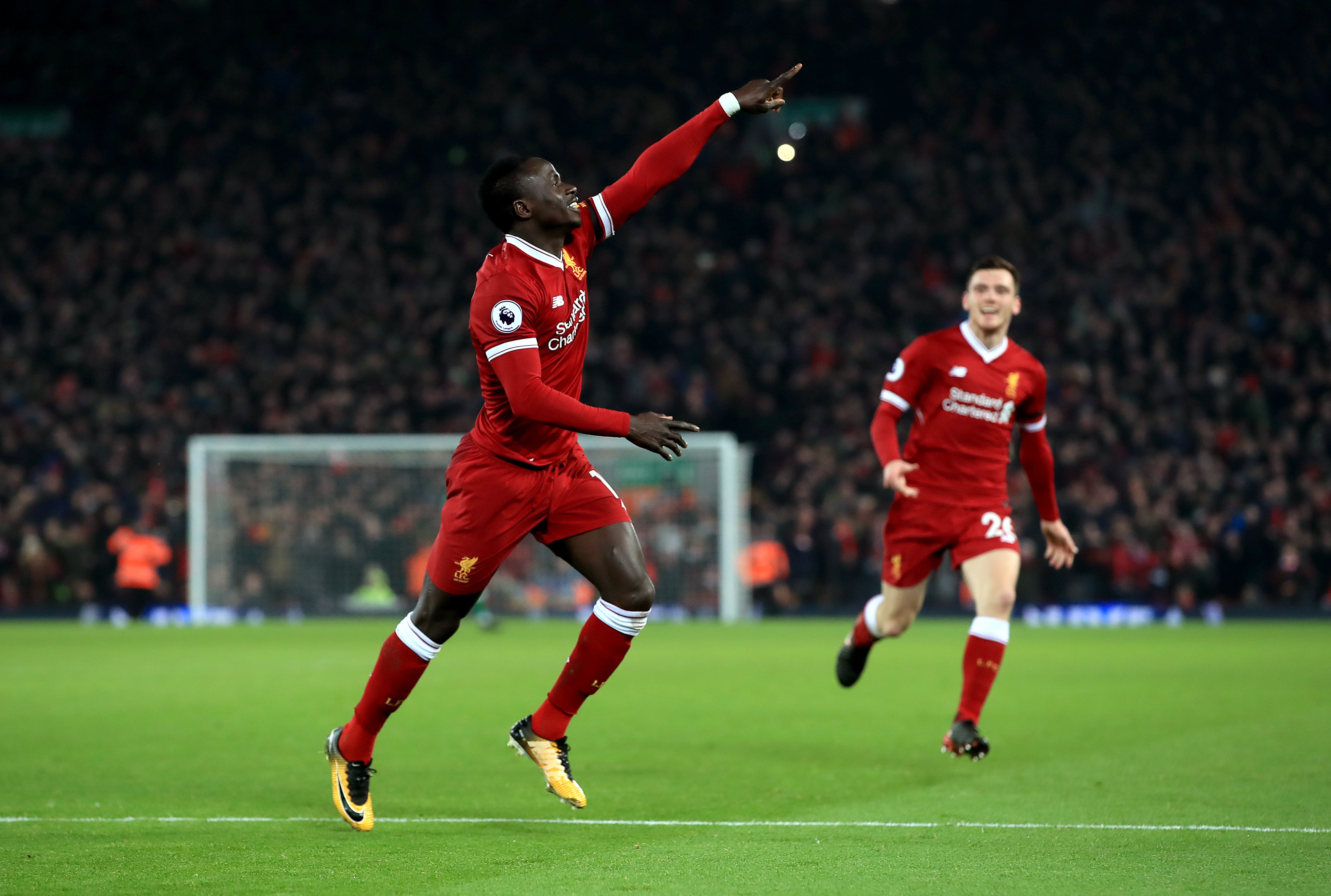 Sadio Mane scored one of Liverpool’s goals in a frenetic win (Peter Byrne/PA)