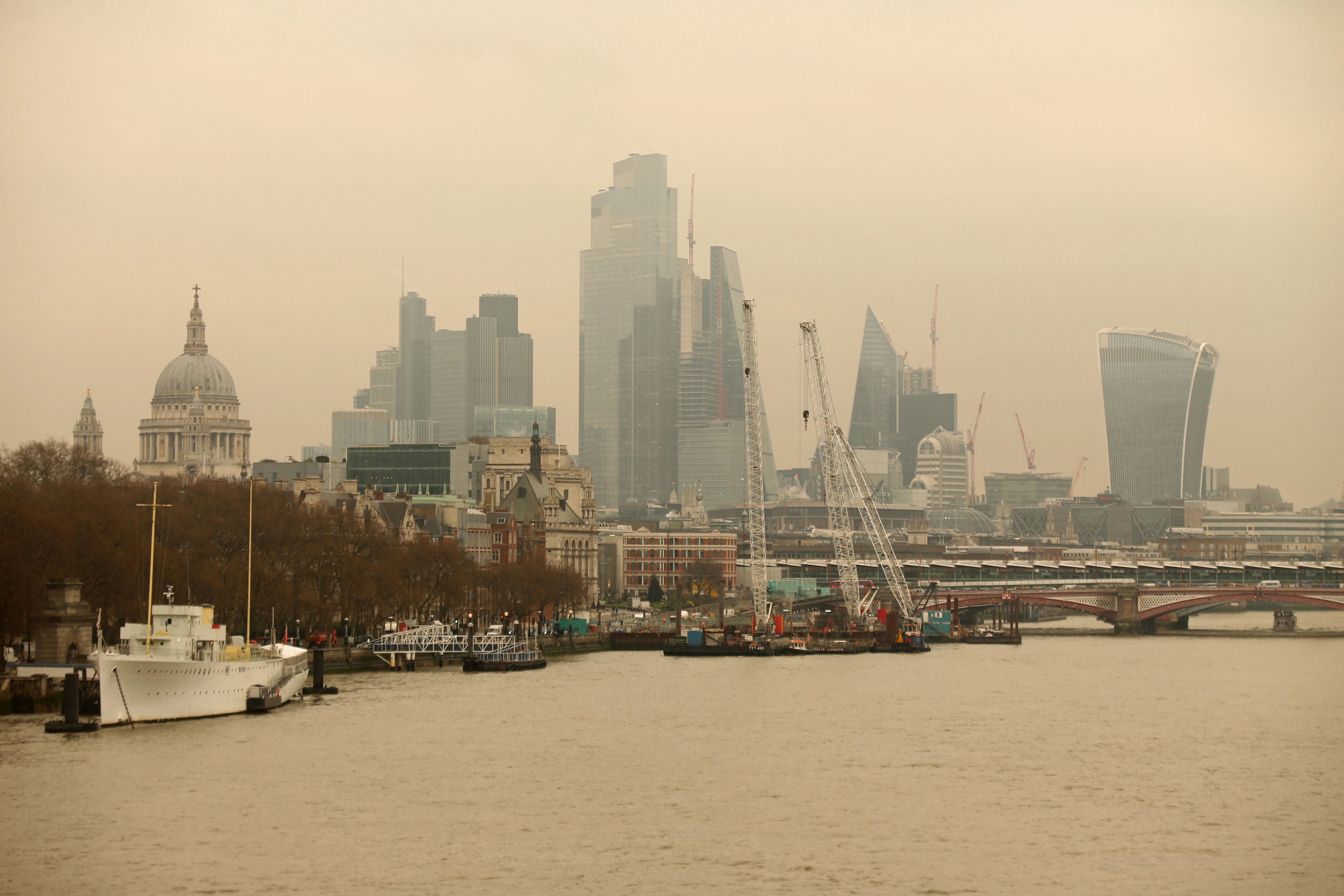 A Saharan dust cloud seen from Waterloo Bridge in London.