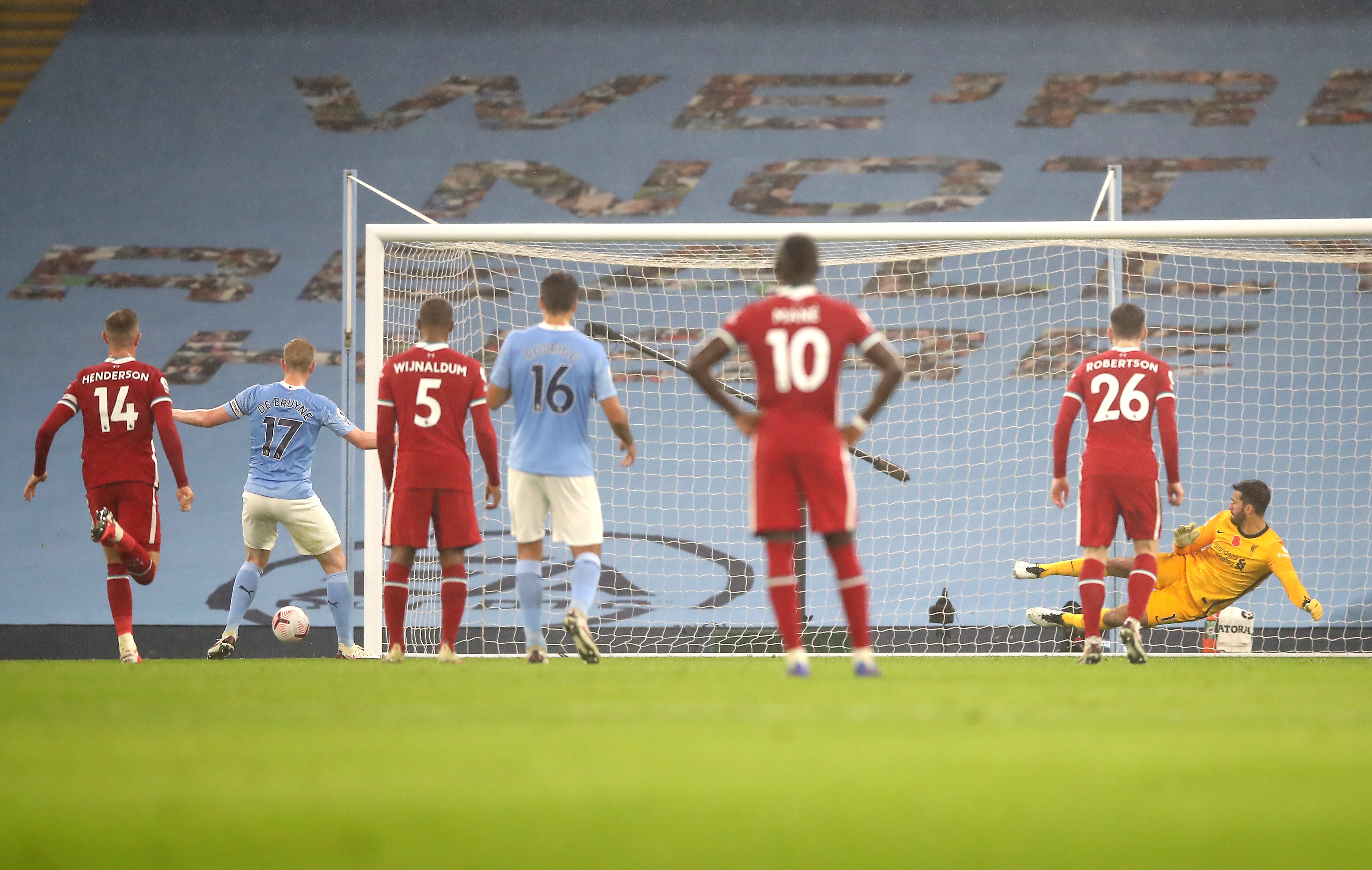 De Bruyne (second left) missed from the penalty spot (Martin Ricket/PA)