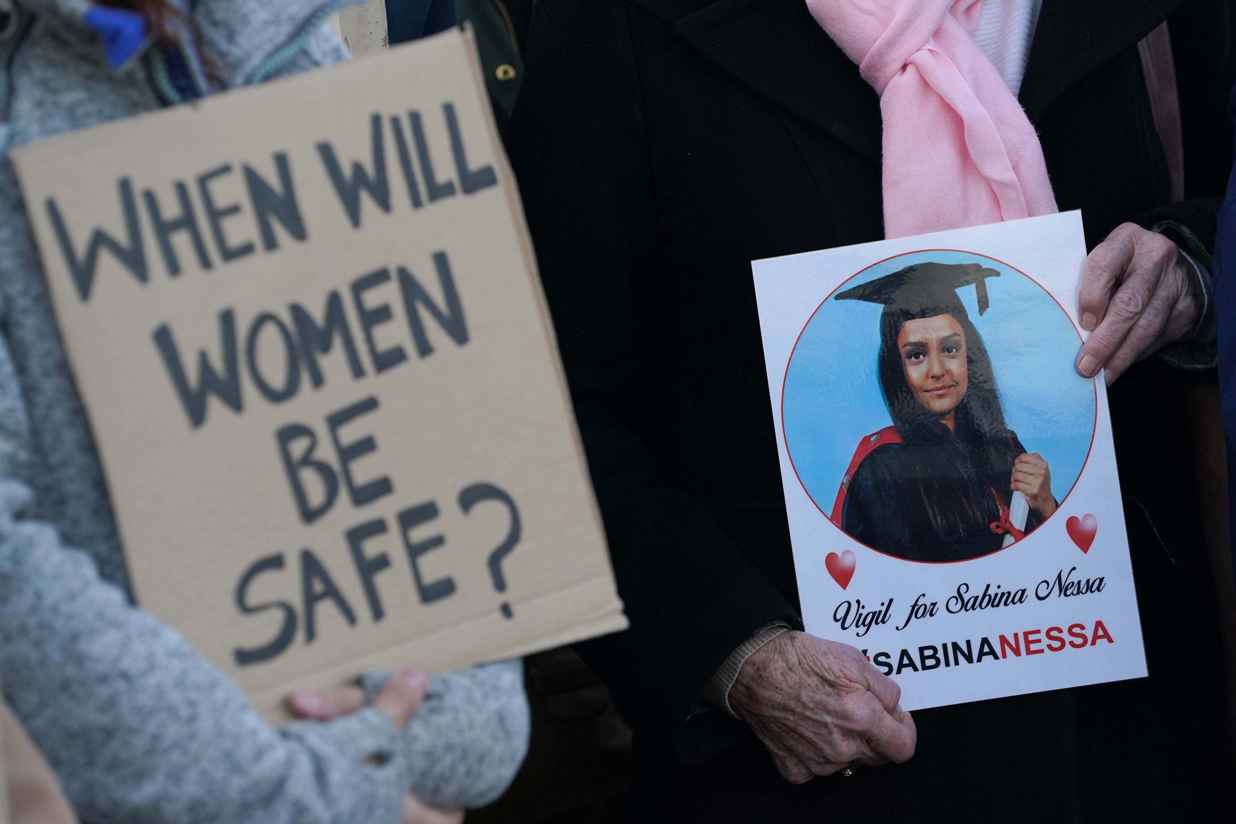 People at a vigil for Sabina Nessa at Eastbourne Pier in East Sussex