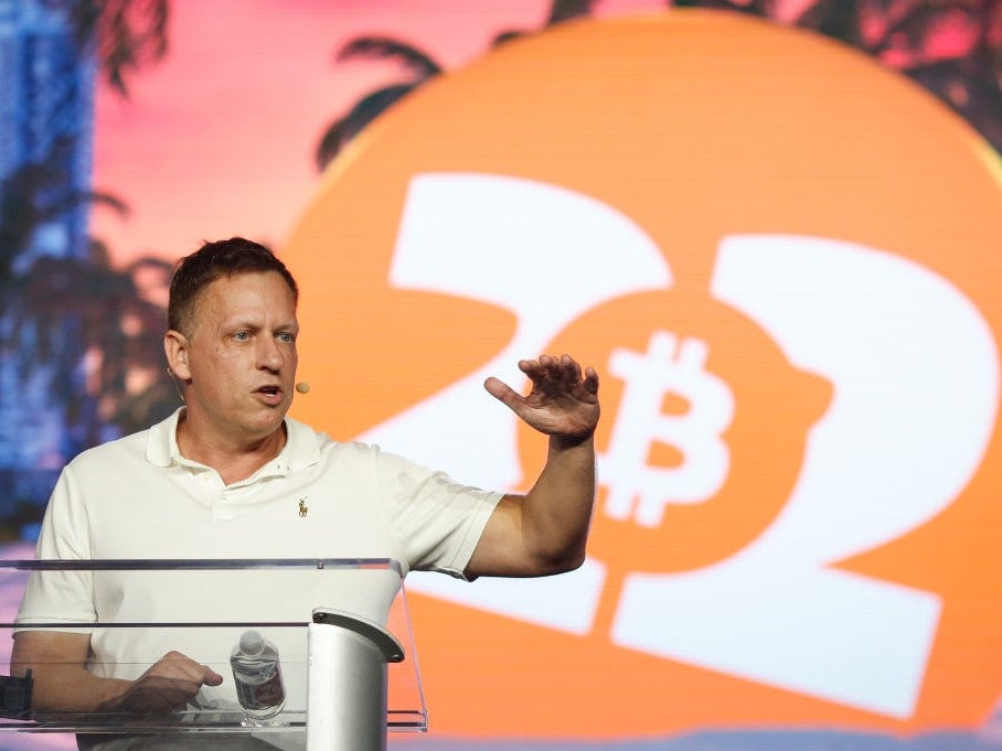 Peter Thiel, co-founder of PayPal, speaks during the Bitcoin 2022 Conference at Miami Beach Convention Center on 7 April, 2022 in Miami, Florida