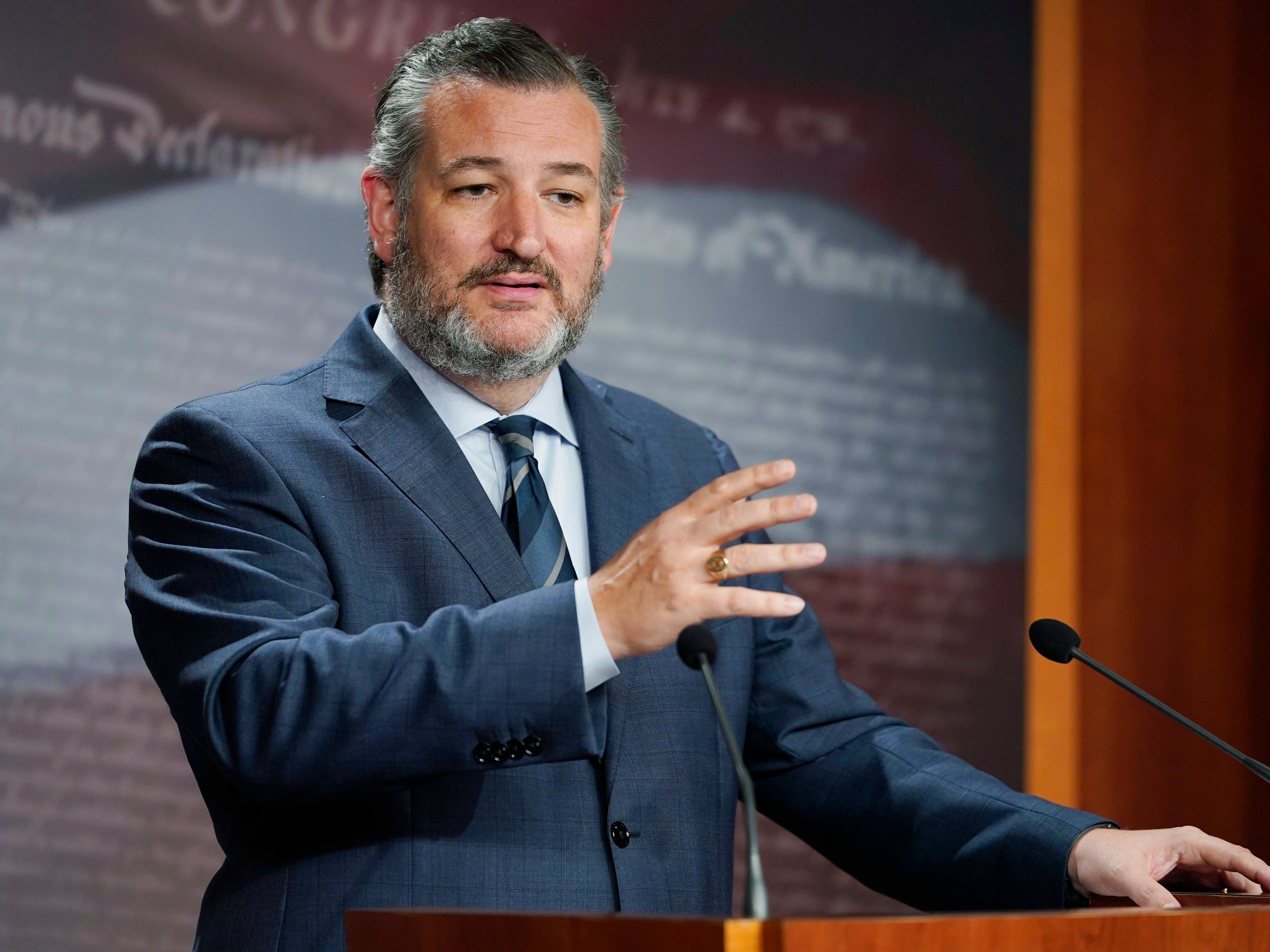 Ted Cruz speaks during a press conference as the Senate holds a confirmation vote for Supreme Court nominee Judge Ketanji Brown Jackson on Capitol Hill, Thursday, April 7, 2022