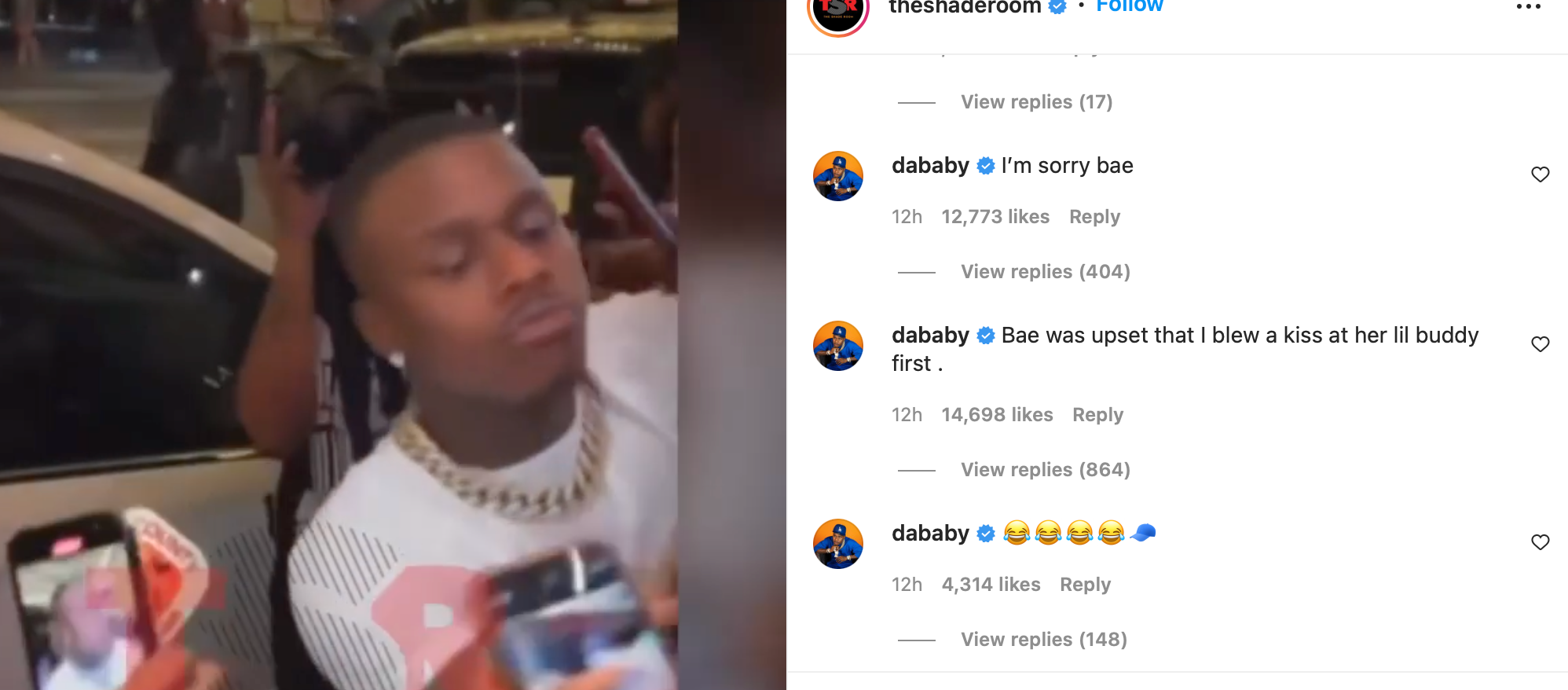 DaBaby attempts to clarify why the female fan ‘swerved’ his kiss