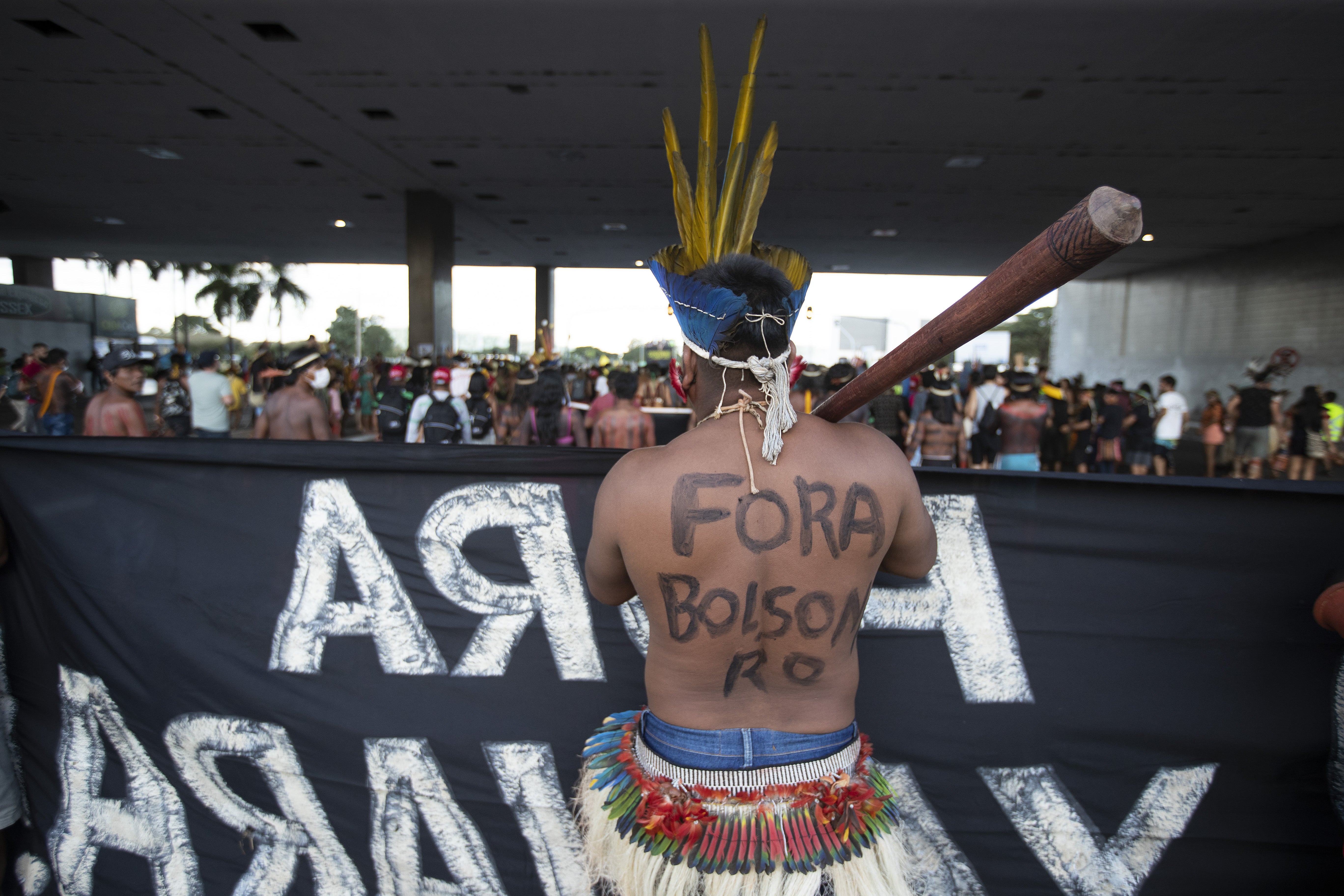 Thousands of indigenous people in Brasilia demonstrate against Bolsonaro’s government in April 2022