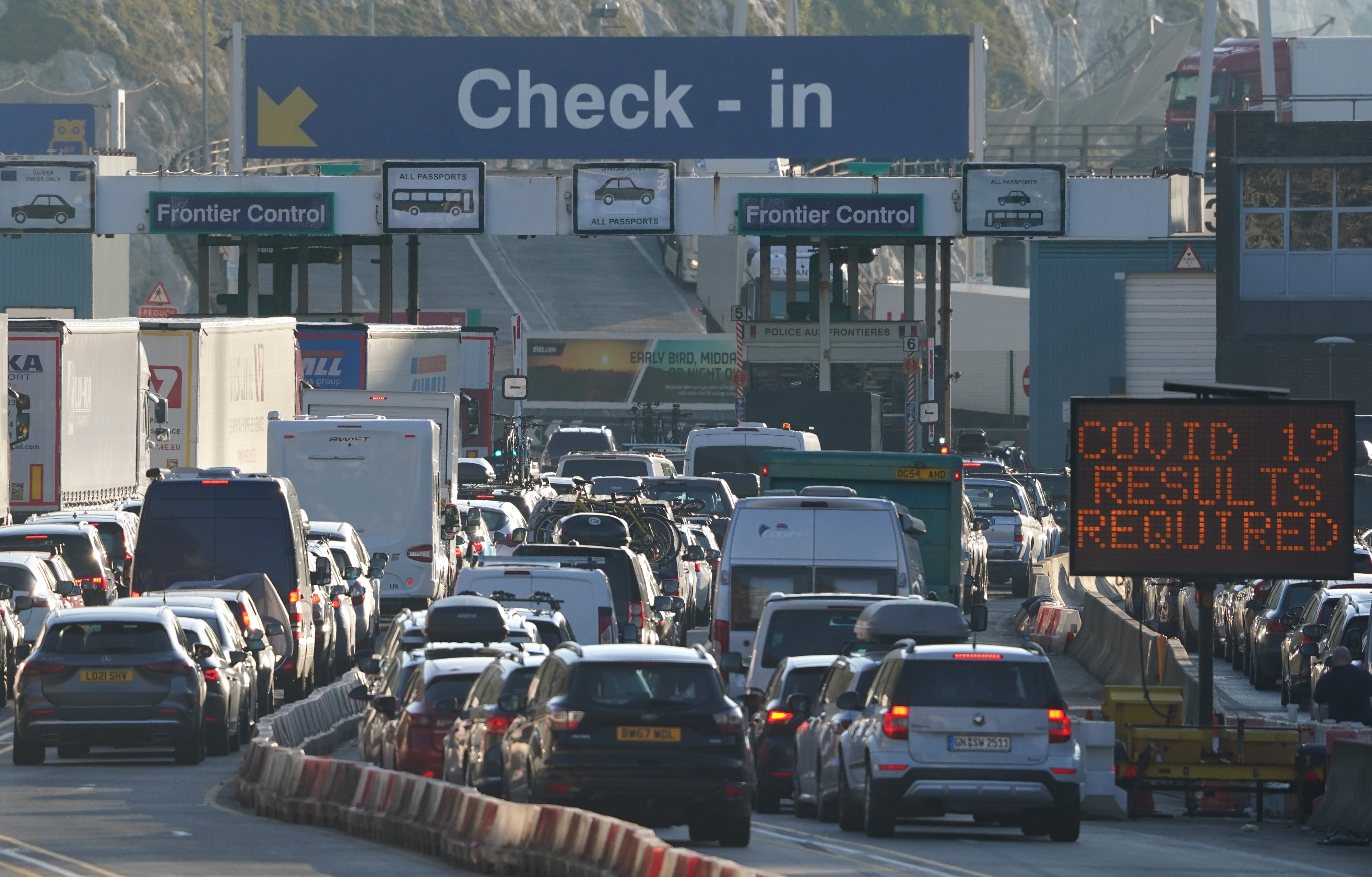 Cars wait to check in at the Port of Dover in Kent (Gareth Fuller/PA)