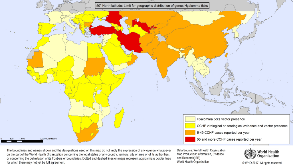 CCHF is mainly found in Africa, Asia, the Balkans, and Middle East