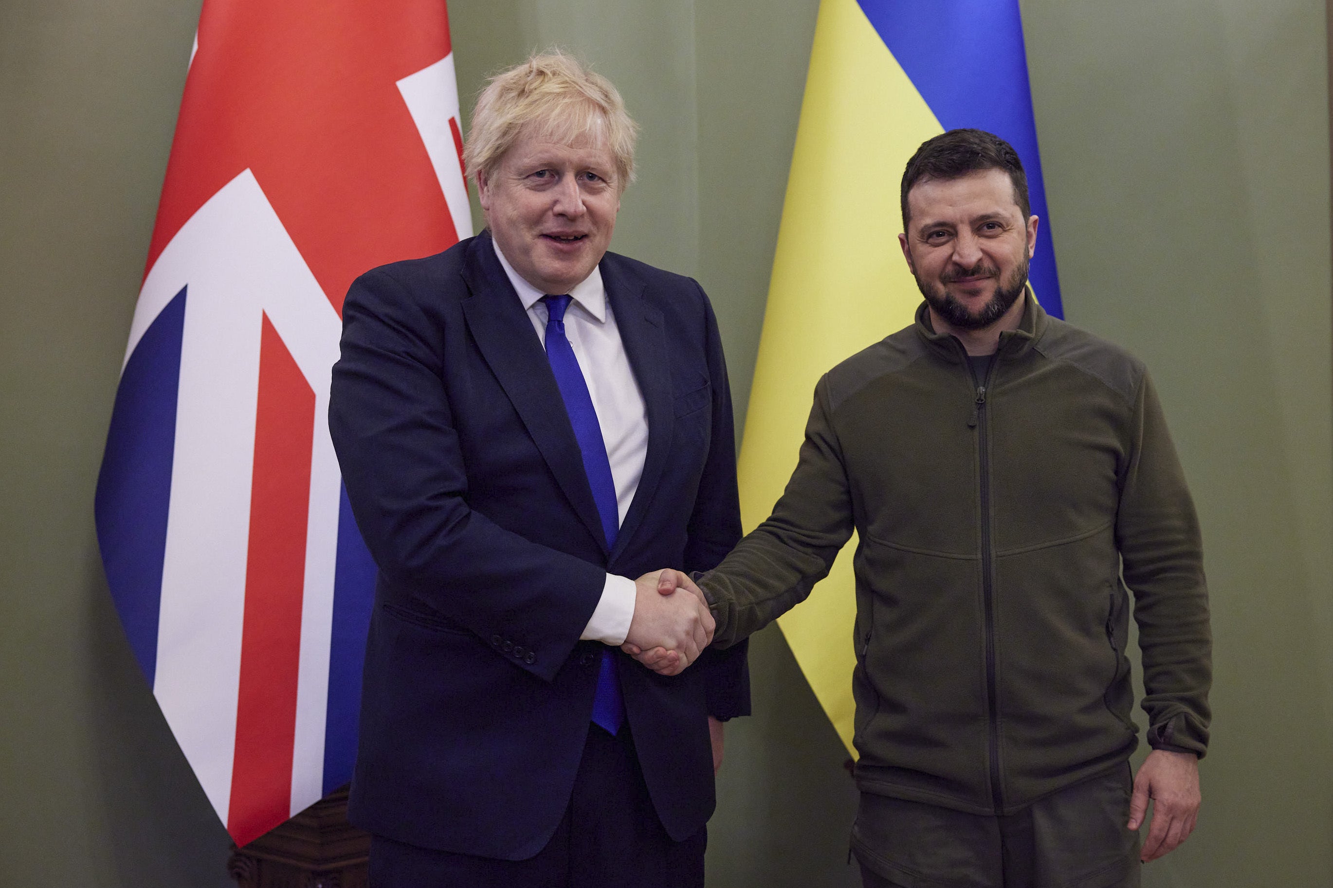 Boris Johnson meeting Ukrainian President Volodymyr Zelensky in Kyiv (Ukrainian Presidential Press Office/PA)