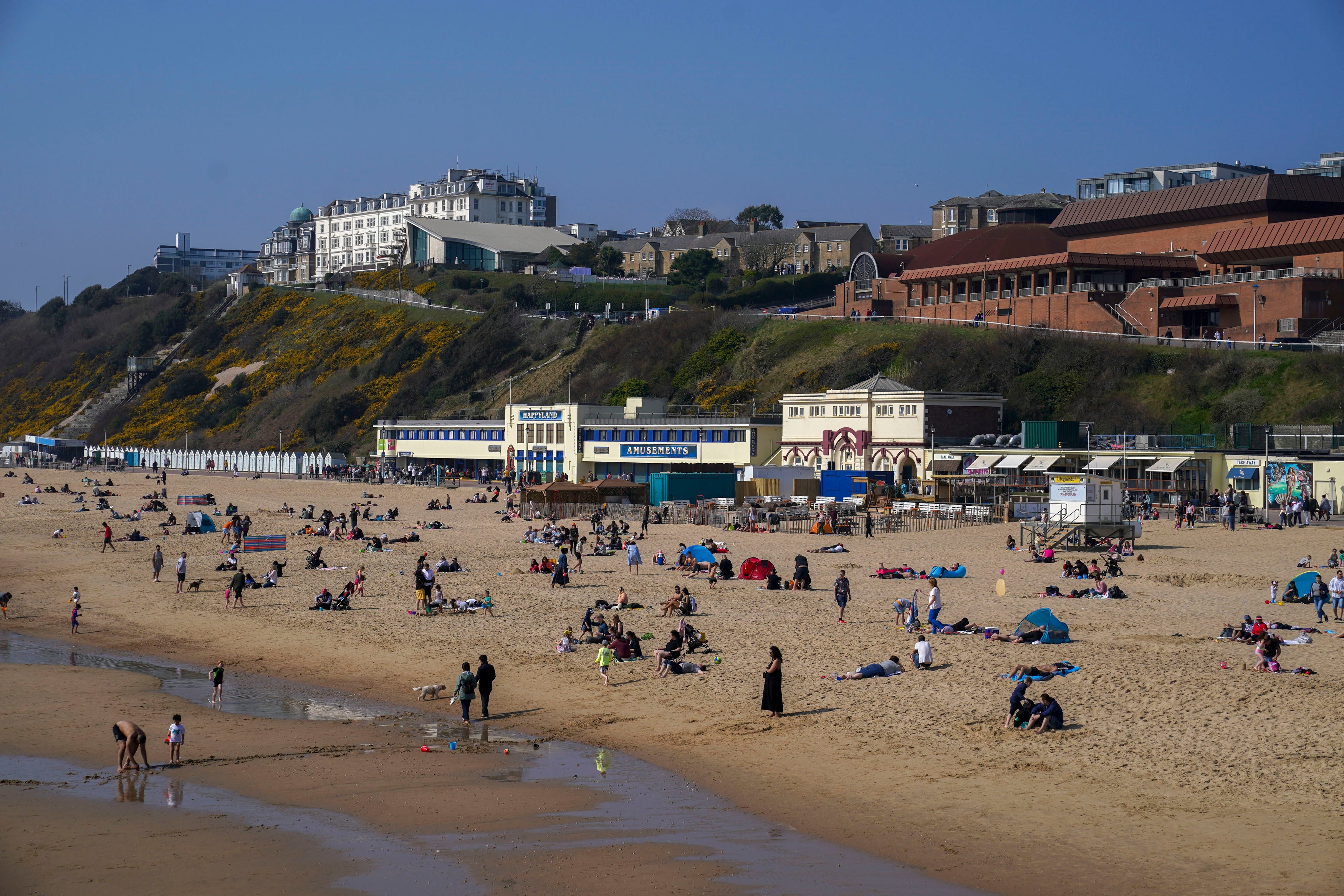 People enjoy the Mother's Day sunshine in Bournemouth, Dorset