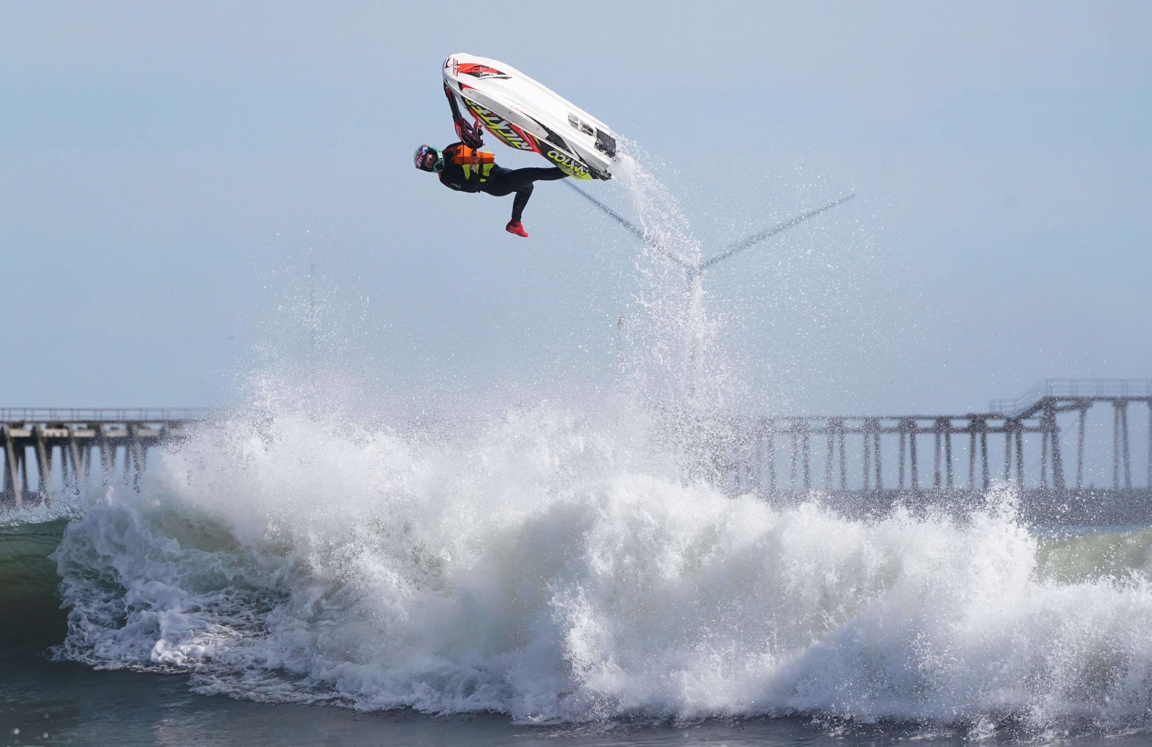 A jet skier at Blyth beach in Northumberland, on the North East coast