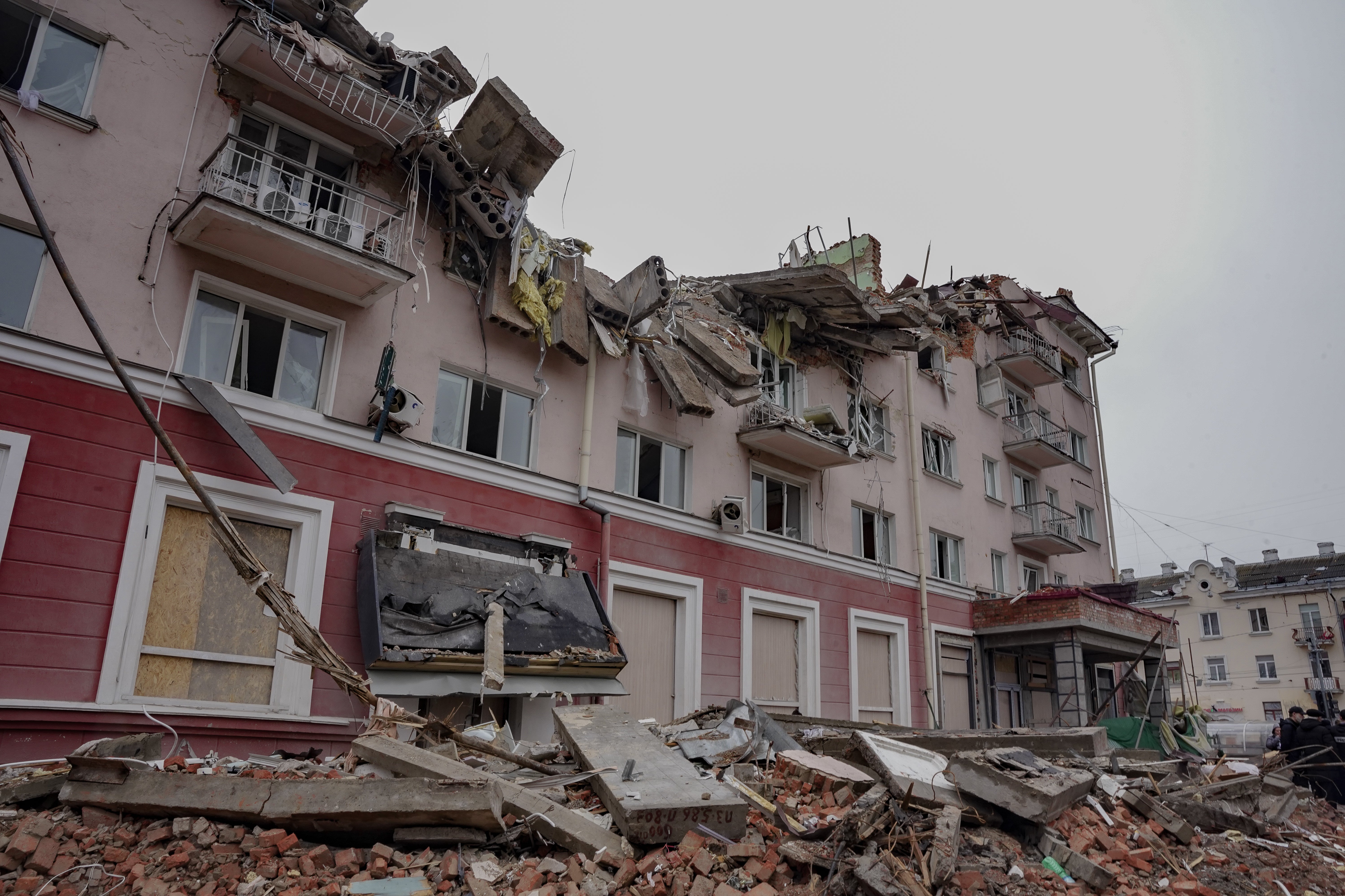 Shelling destroyed a hotel in central Chernihiv near the volunteer hub