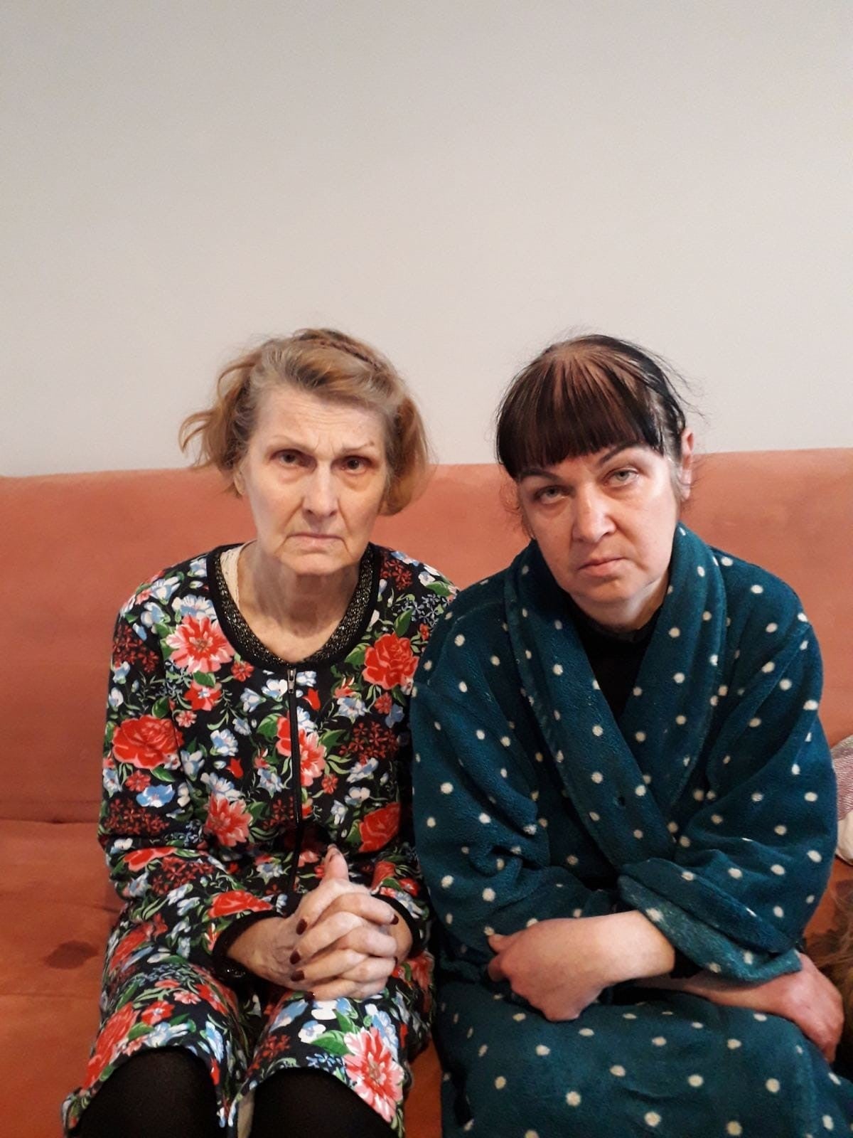 Maksym’s mother Kateryna and sister Natalya after reaching safety