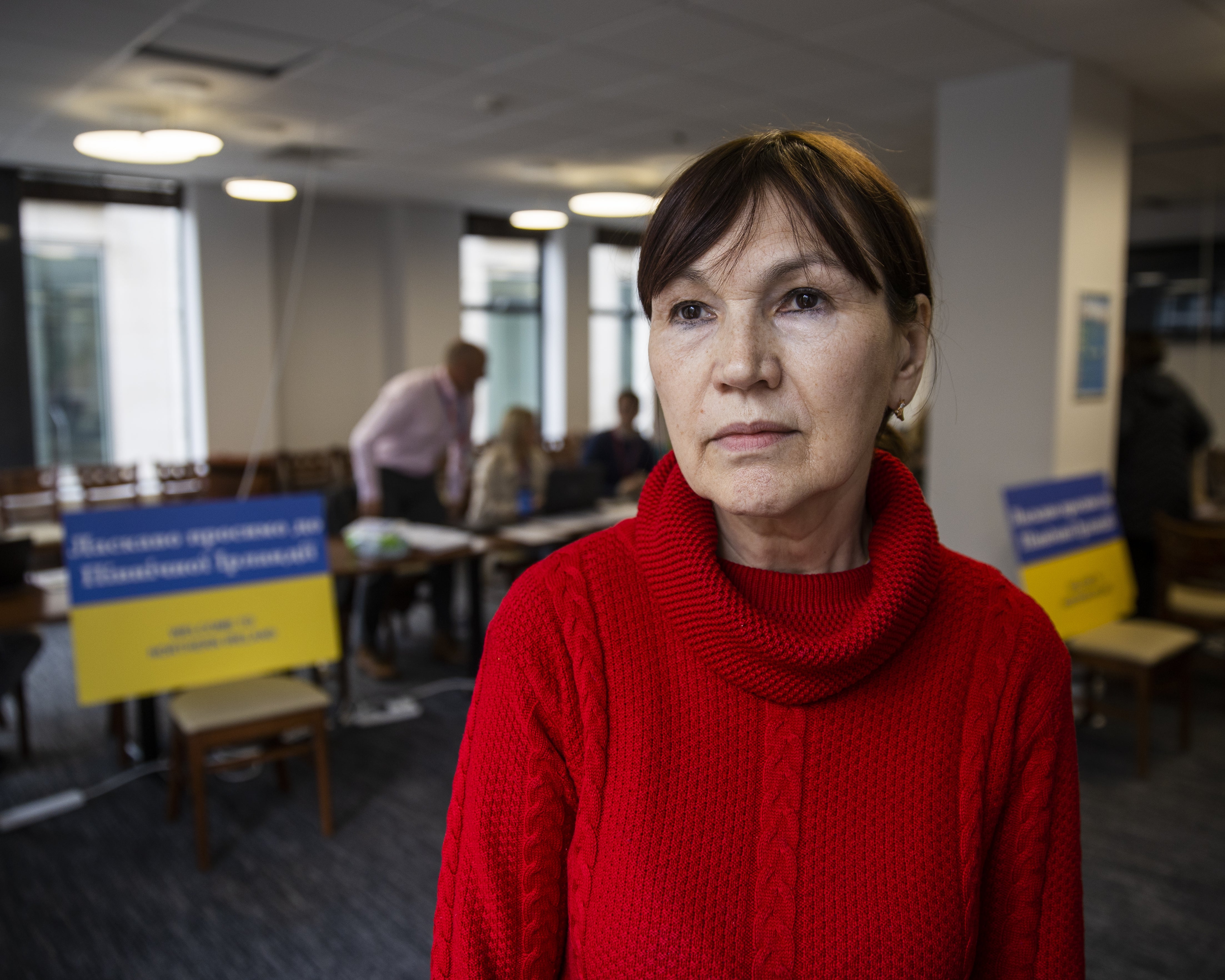 Volunteer Ukrainian interpreter Galyna Valvenkina at the centre in Belfast (Liam McBurney/PA)