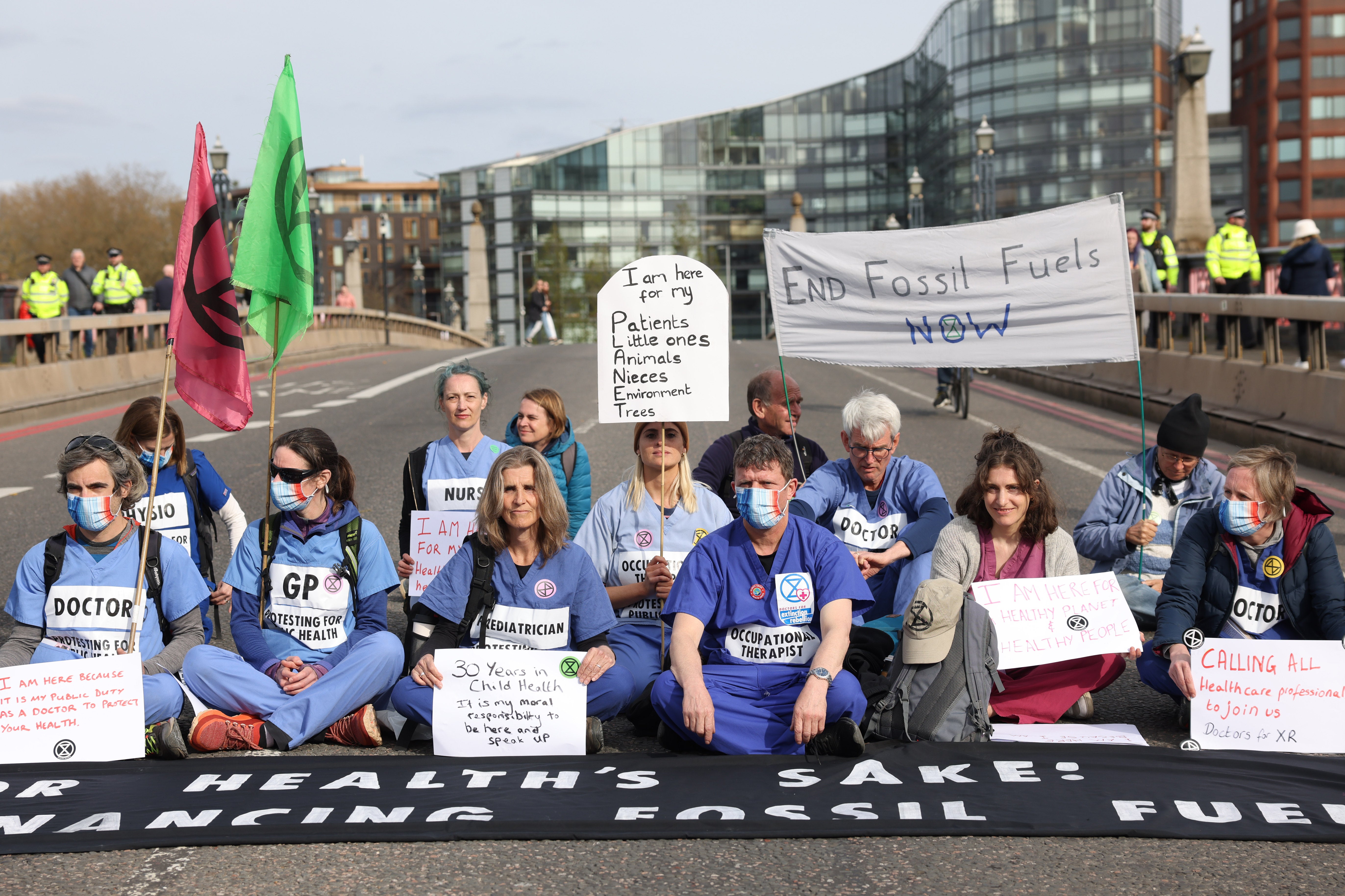 Extinction Rebellion demonstrators block Lambeth Bridge in April