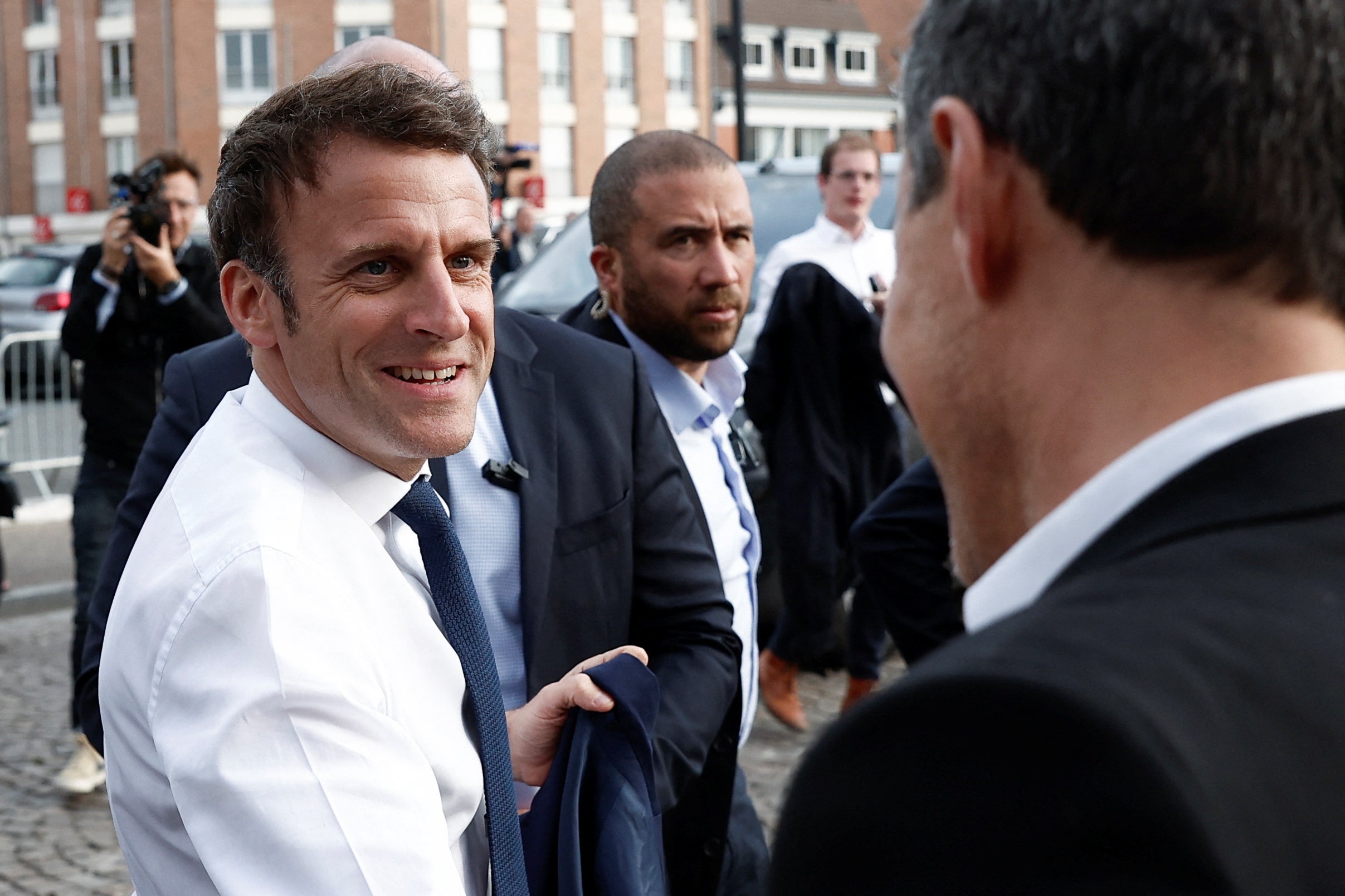 The French president arrives in Carvin on 11 April